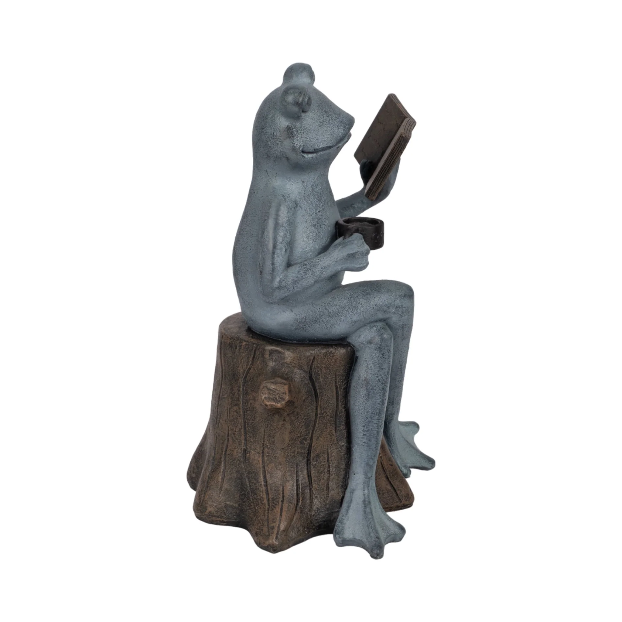 13" Frog On Stump With Book And Coffee, Multi - Image 3