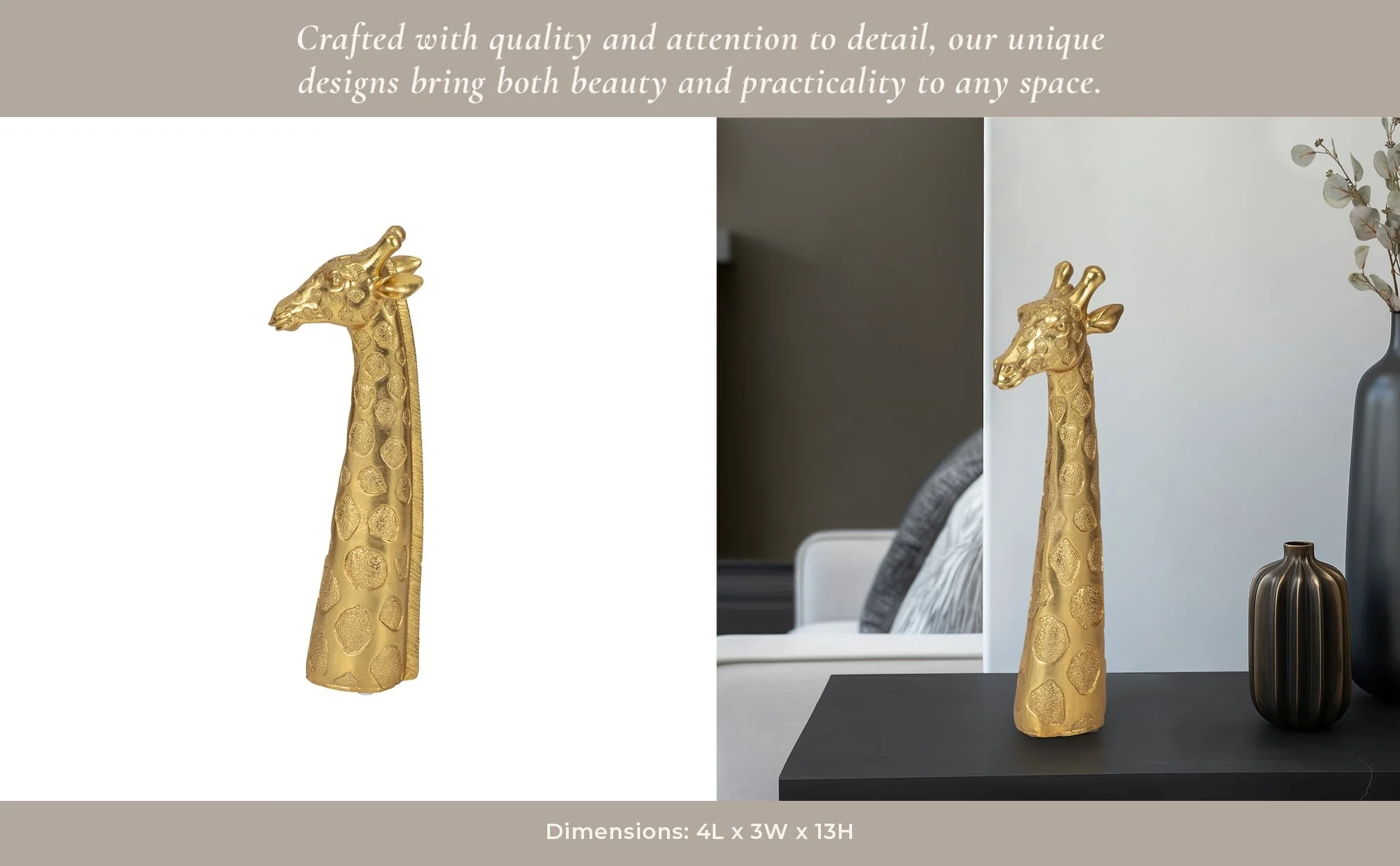 13" Giraffe Head Tabletop Decor, Gold - Image 12