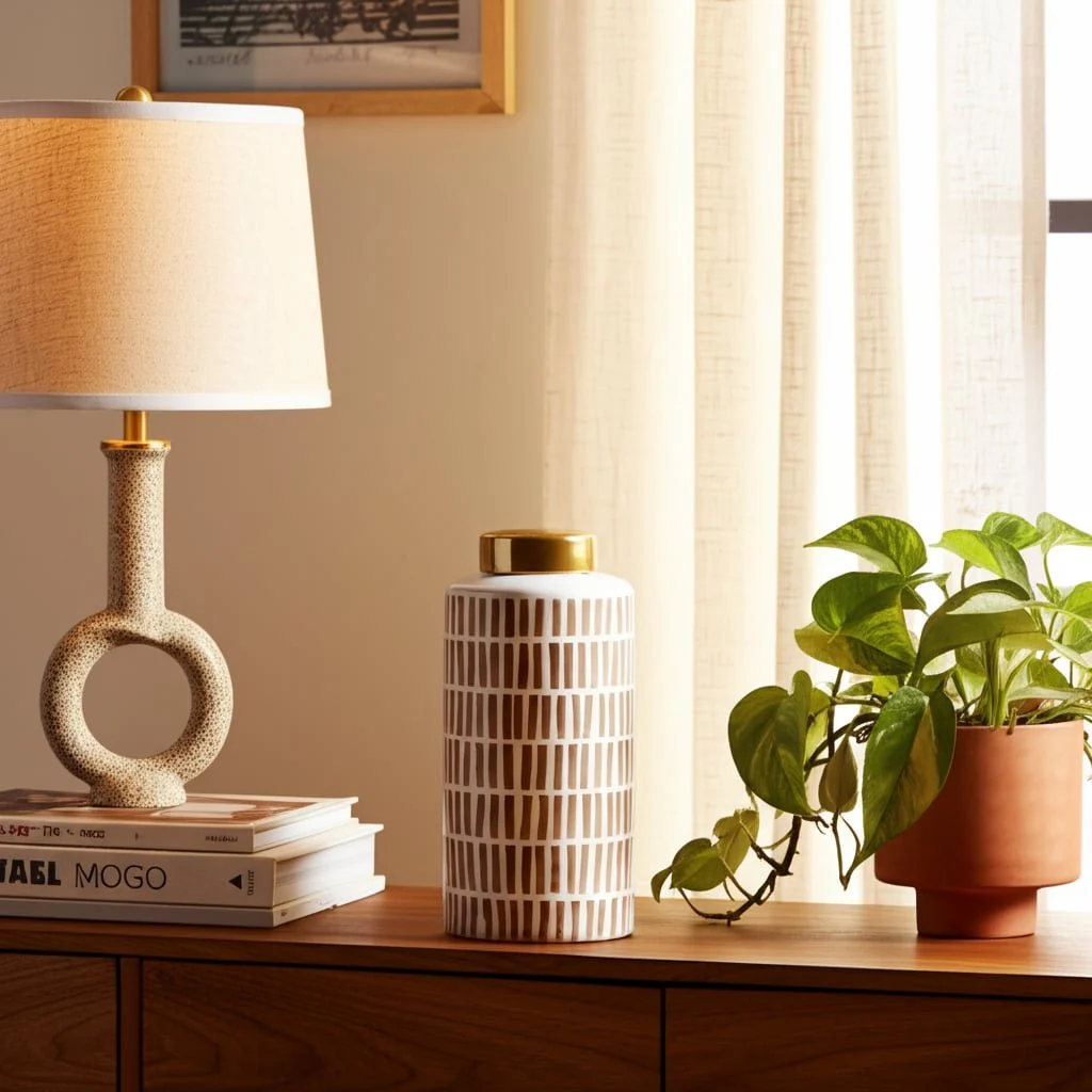 13" Jar W/ Gold Lid, Tan - Image 11