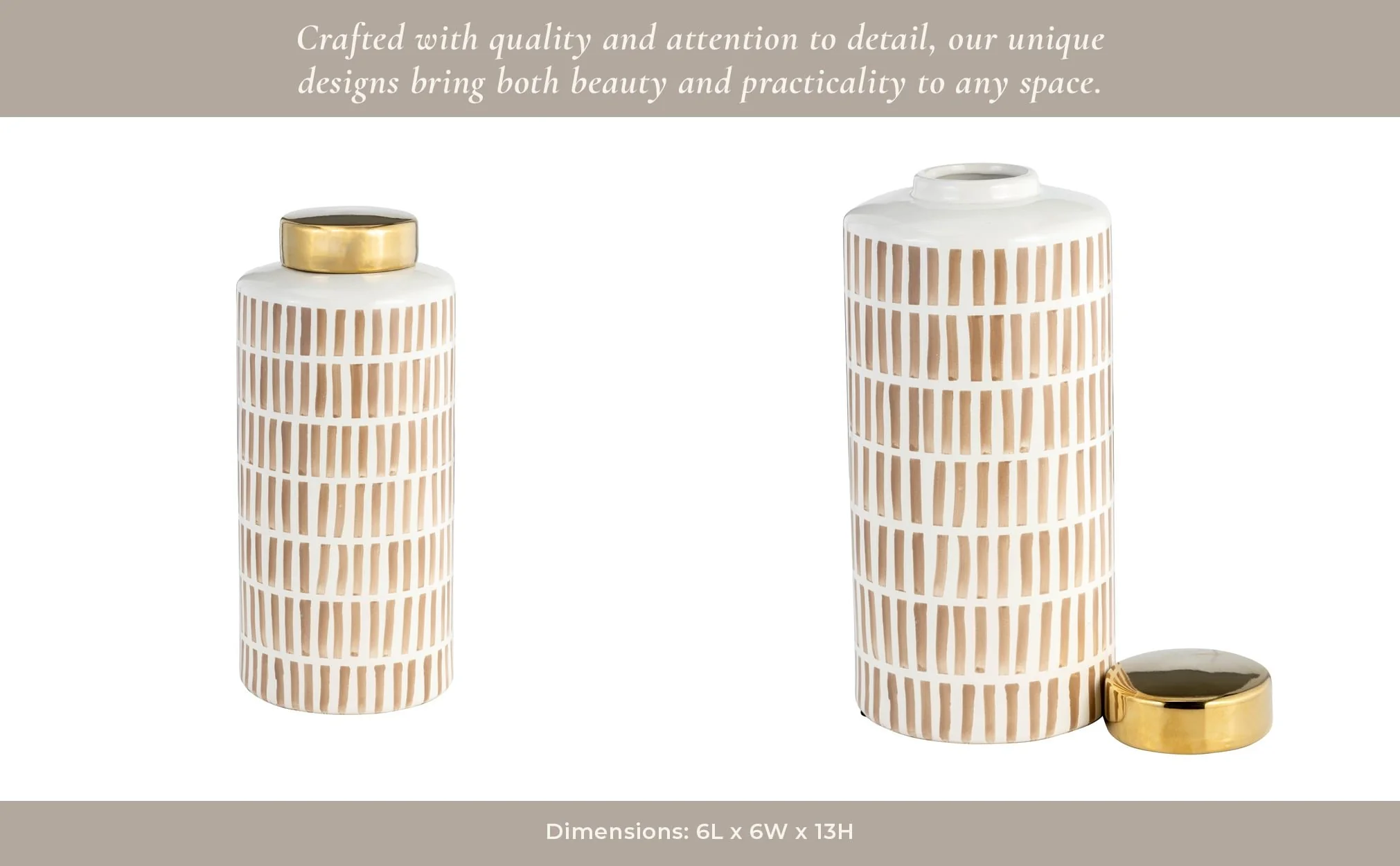 13" Jar W/ Gold Lid, Tan - Image 14