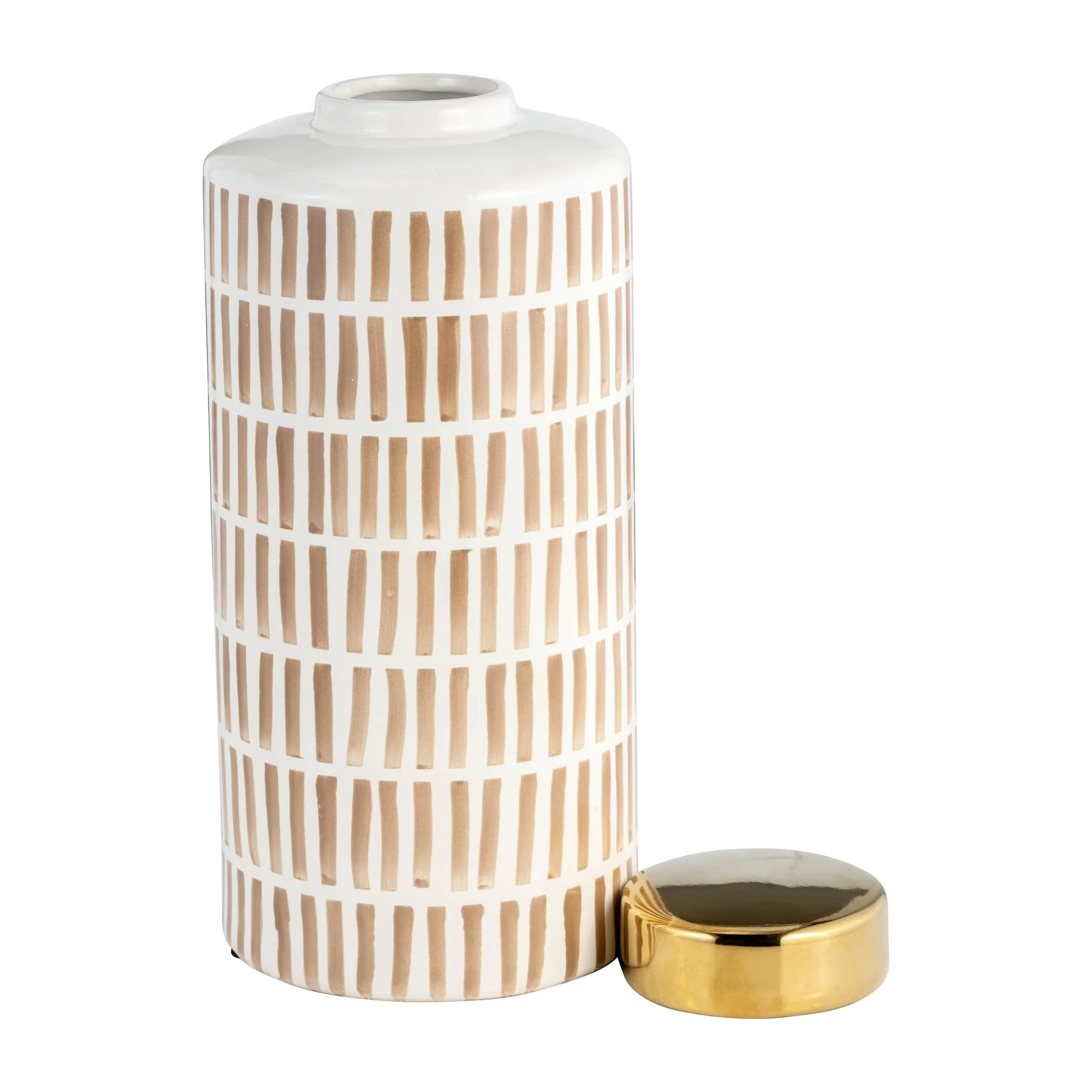13" Jar W/ Gold Lid, Tan - Image 3