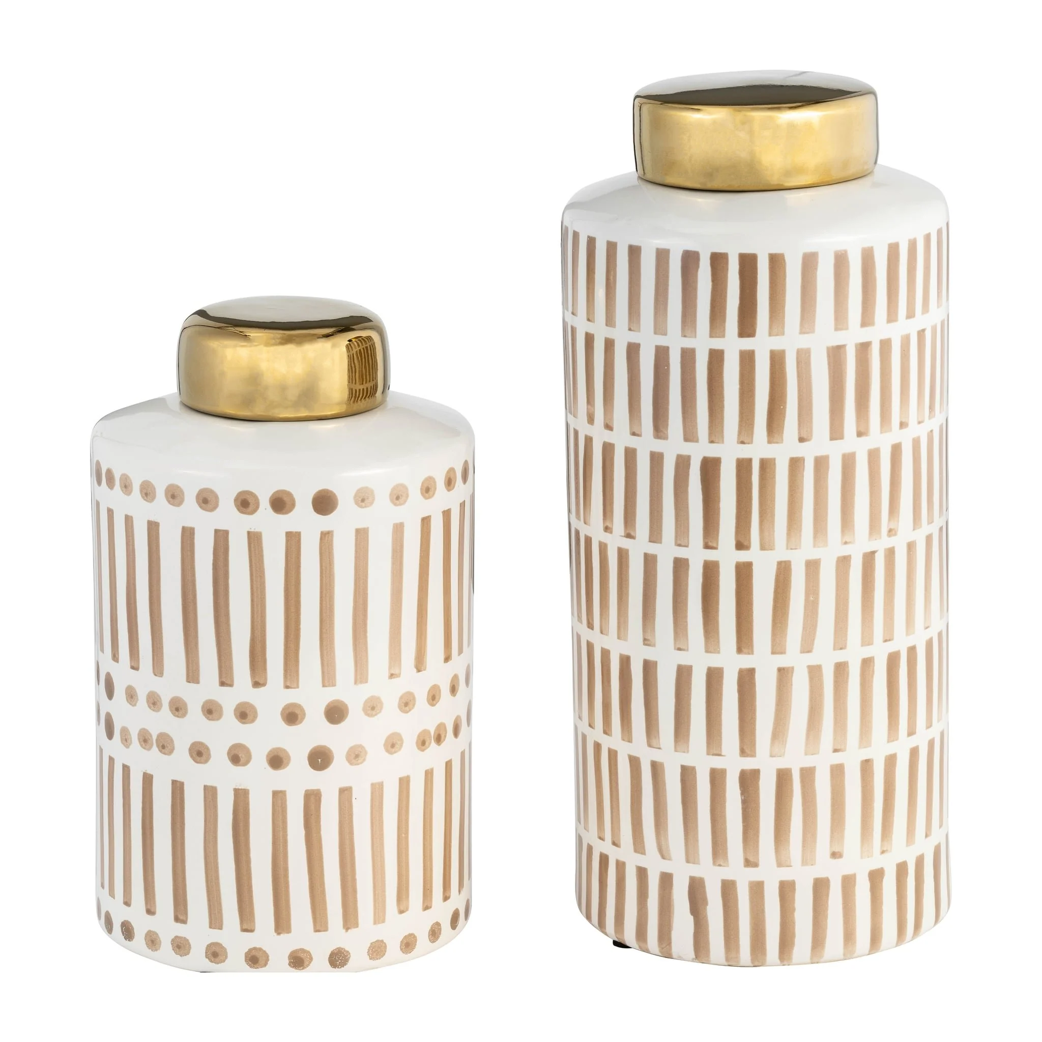 13" Jar W/ Gold Lid, Tan - Image 7