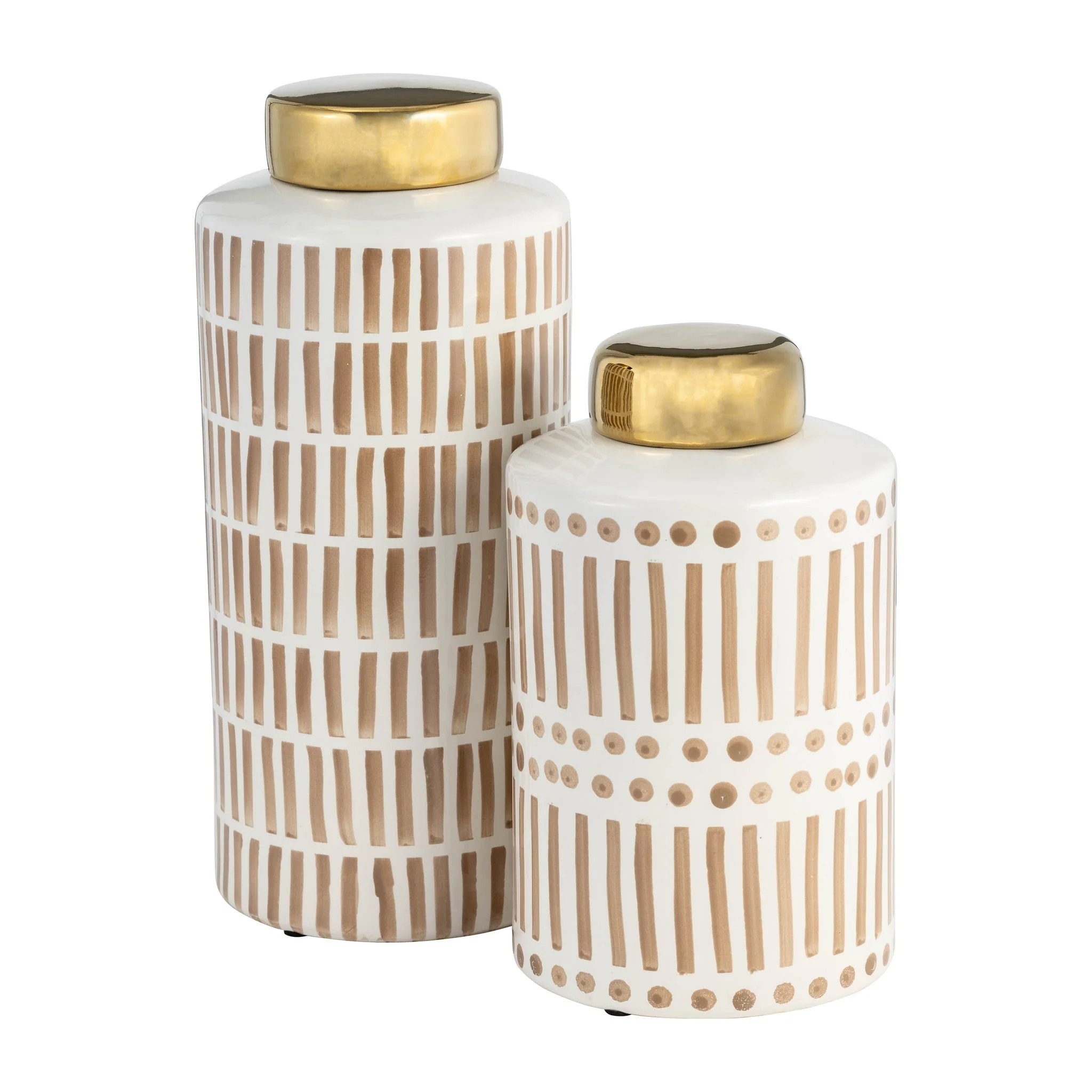 13" Jar W/ Gold Lid, Tan - Image 8