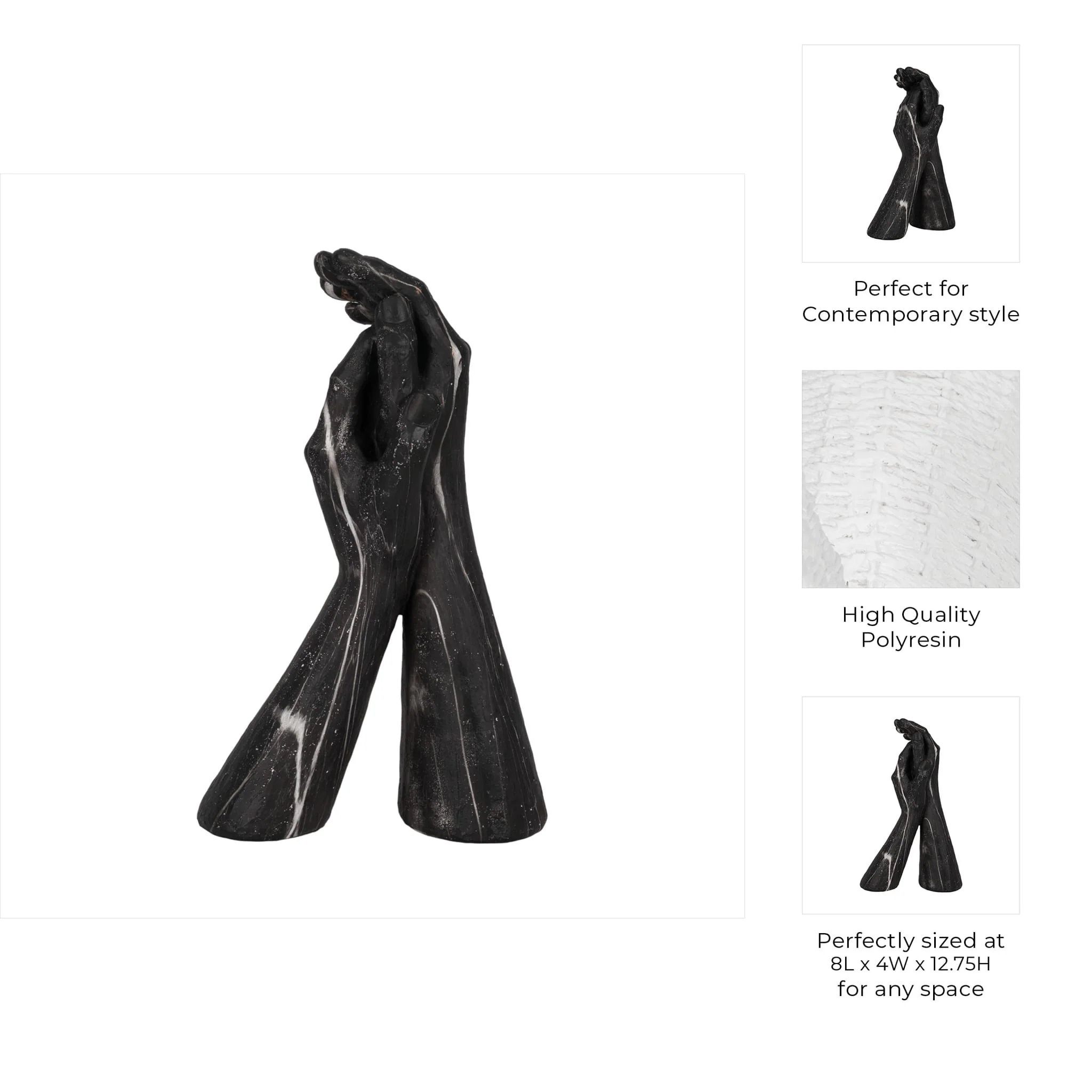 13" Marbled Hands Sculpture, Black/white - Image 10