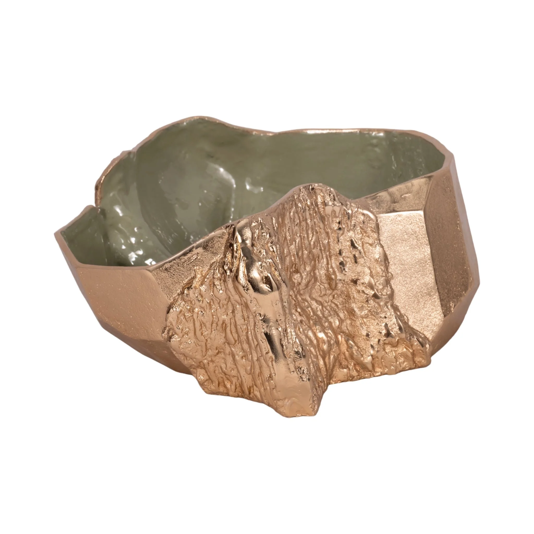 13" Metal Trunk Bowl With Color Inside, Gold/green - Image 3