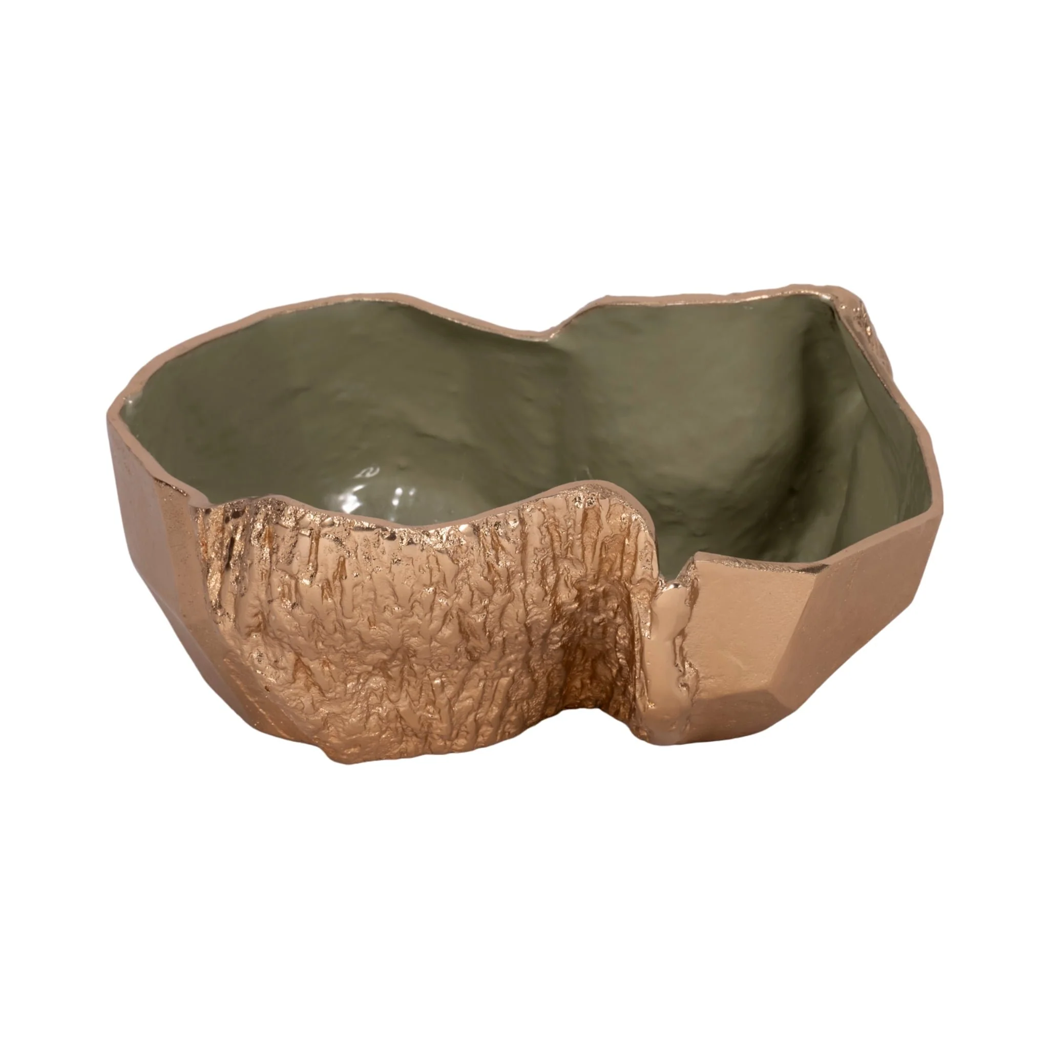 13" Metal Trunk Bowl With Color Inside, Gold/green - Image 4