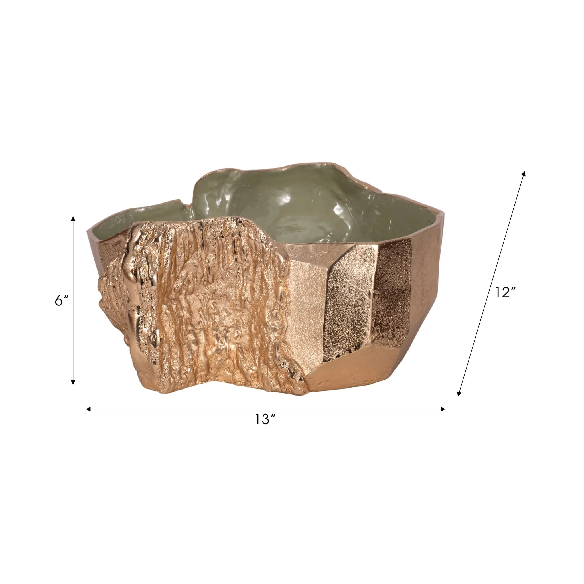 13" Metal Trunk Bowl With Color Inside, Gold/green - Image 9