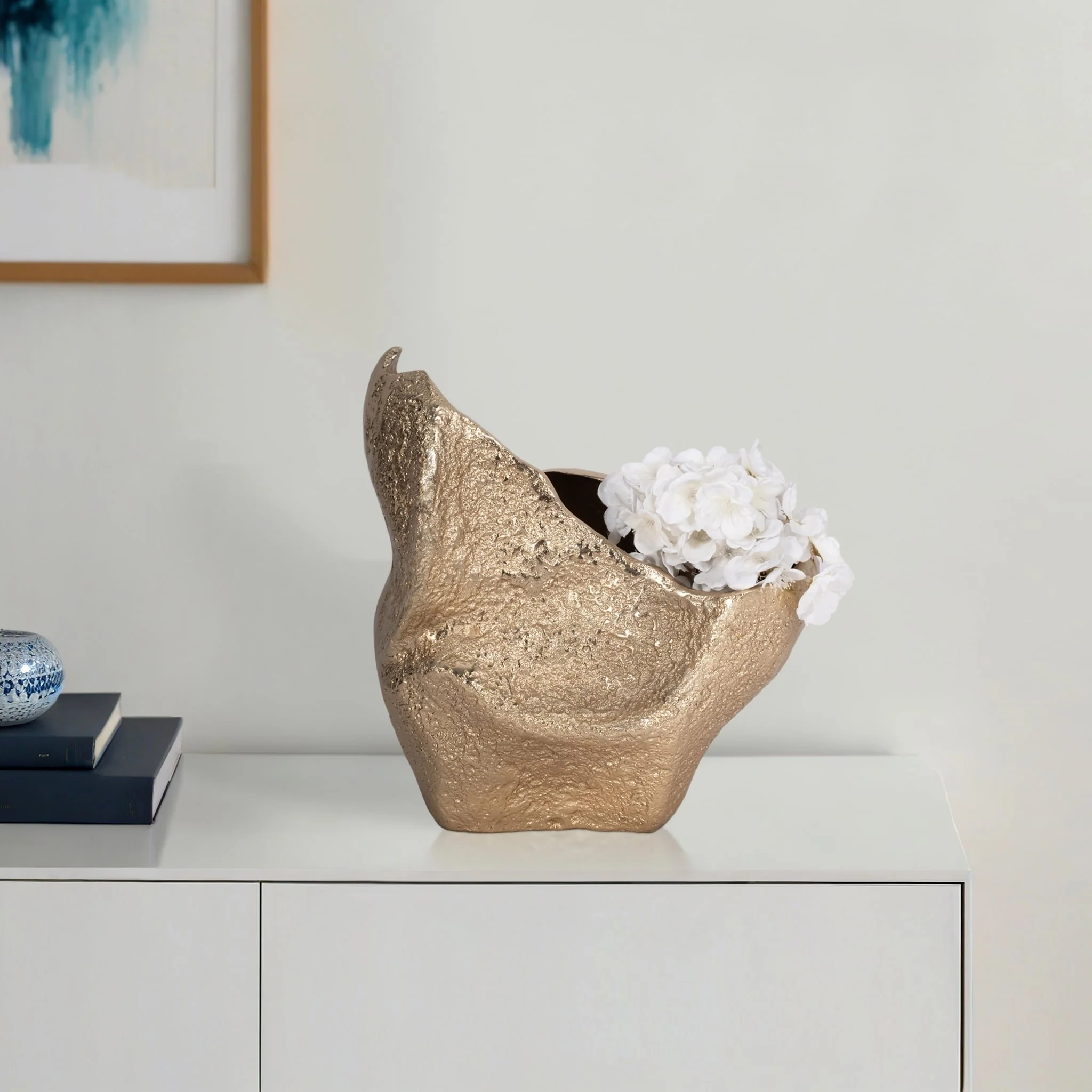 13" Organic Edge Metal Vase, Champagne - Image 11