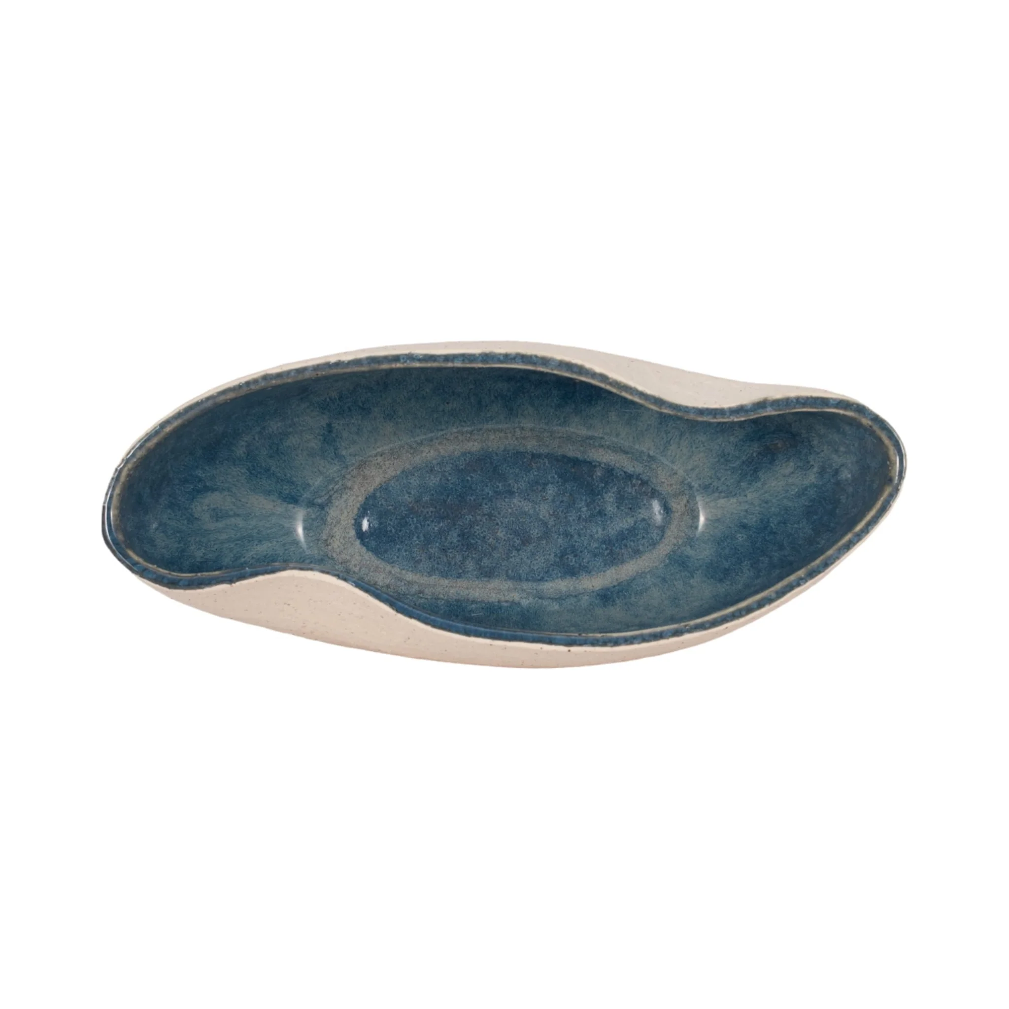 13" Reactive Curvy Oval Bowl, Blue/white - Image 6