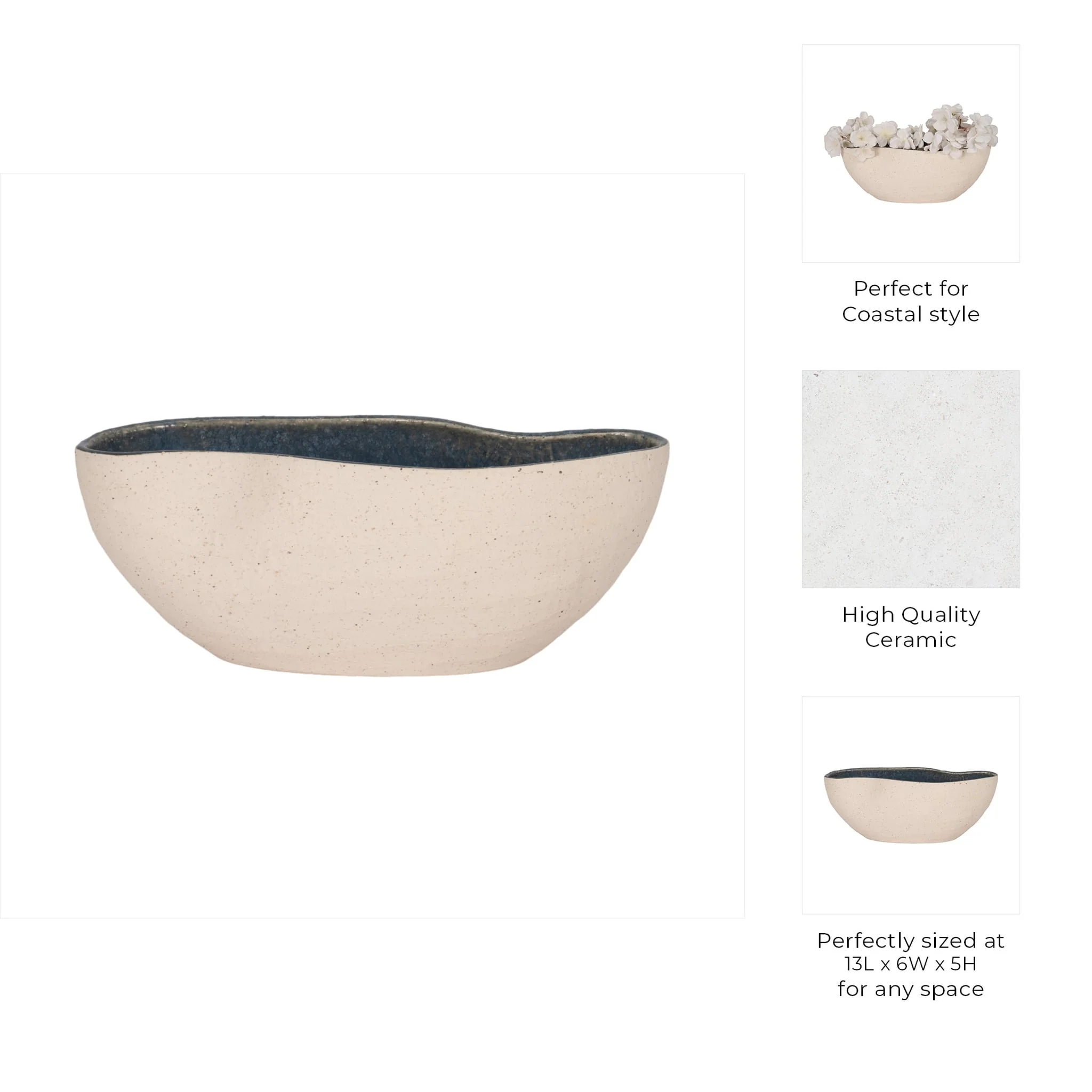 13" Reactive Curvy Oval Bowl, Blue/white - Image 9