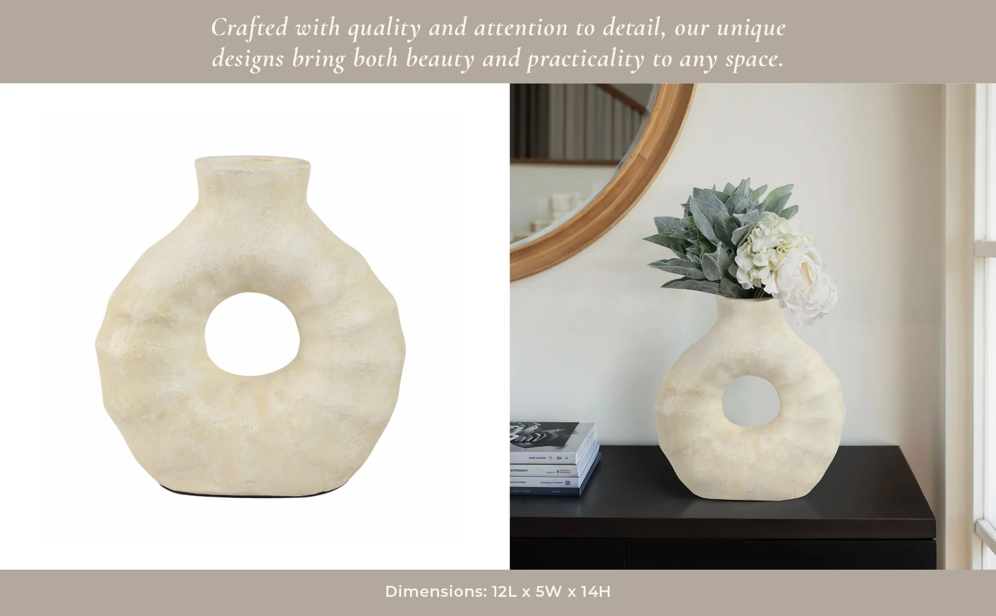 13" Ridged Open Cut-out Terracotta Vase, Ivory - Image 11