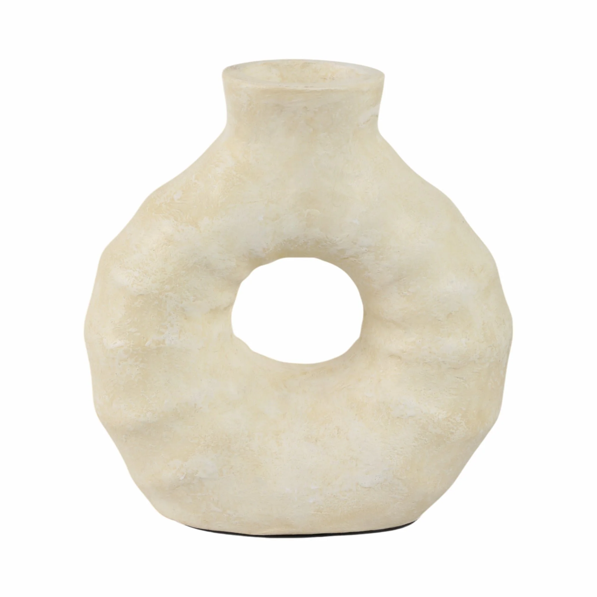 13" Ridged Open Cut-out Terracotta Vase, Ivory - Image 4