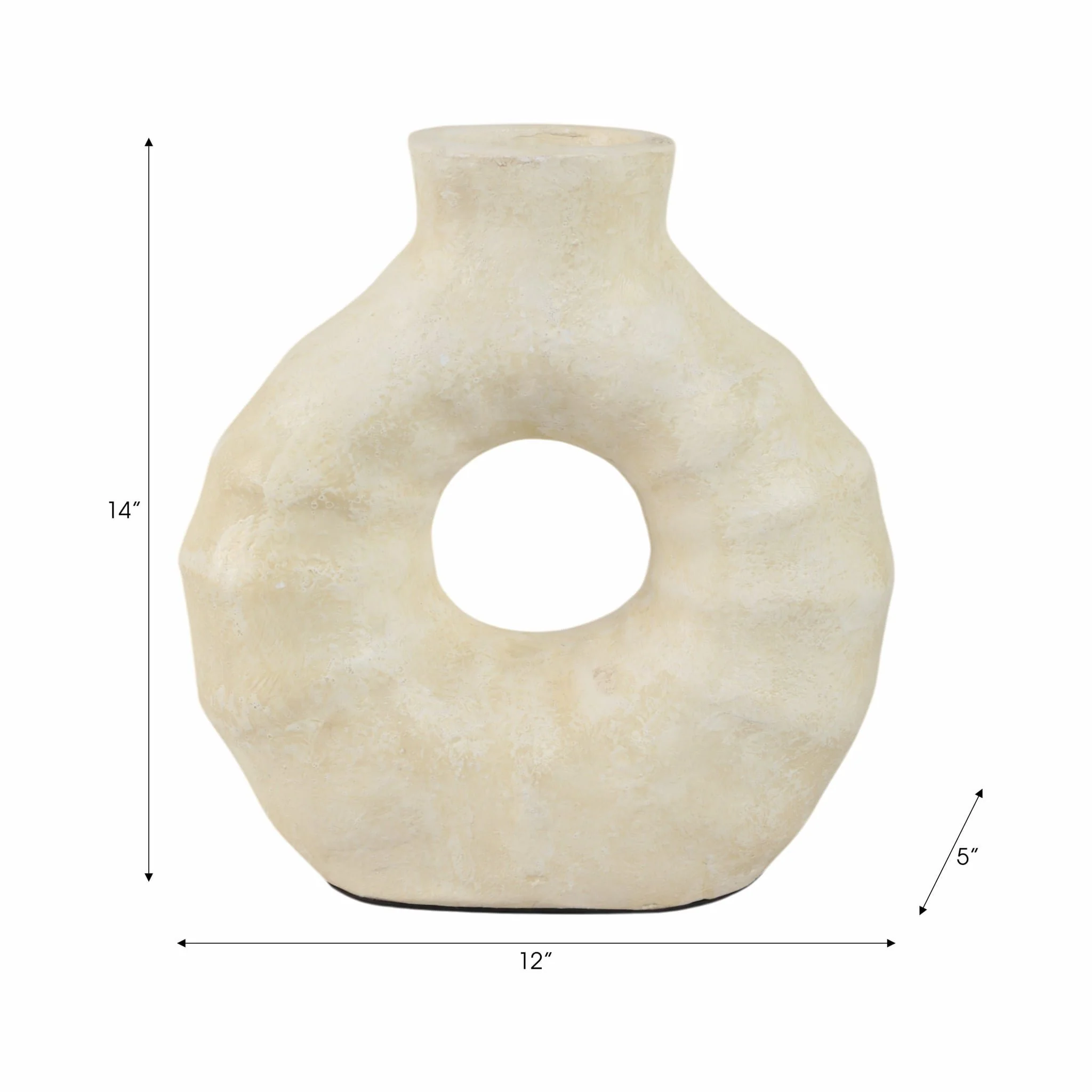13" Ridged Open Cut-out Terracotta Vase, Ivory - Image 8