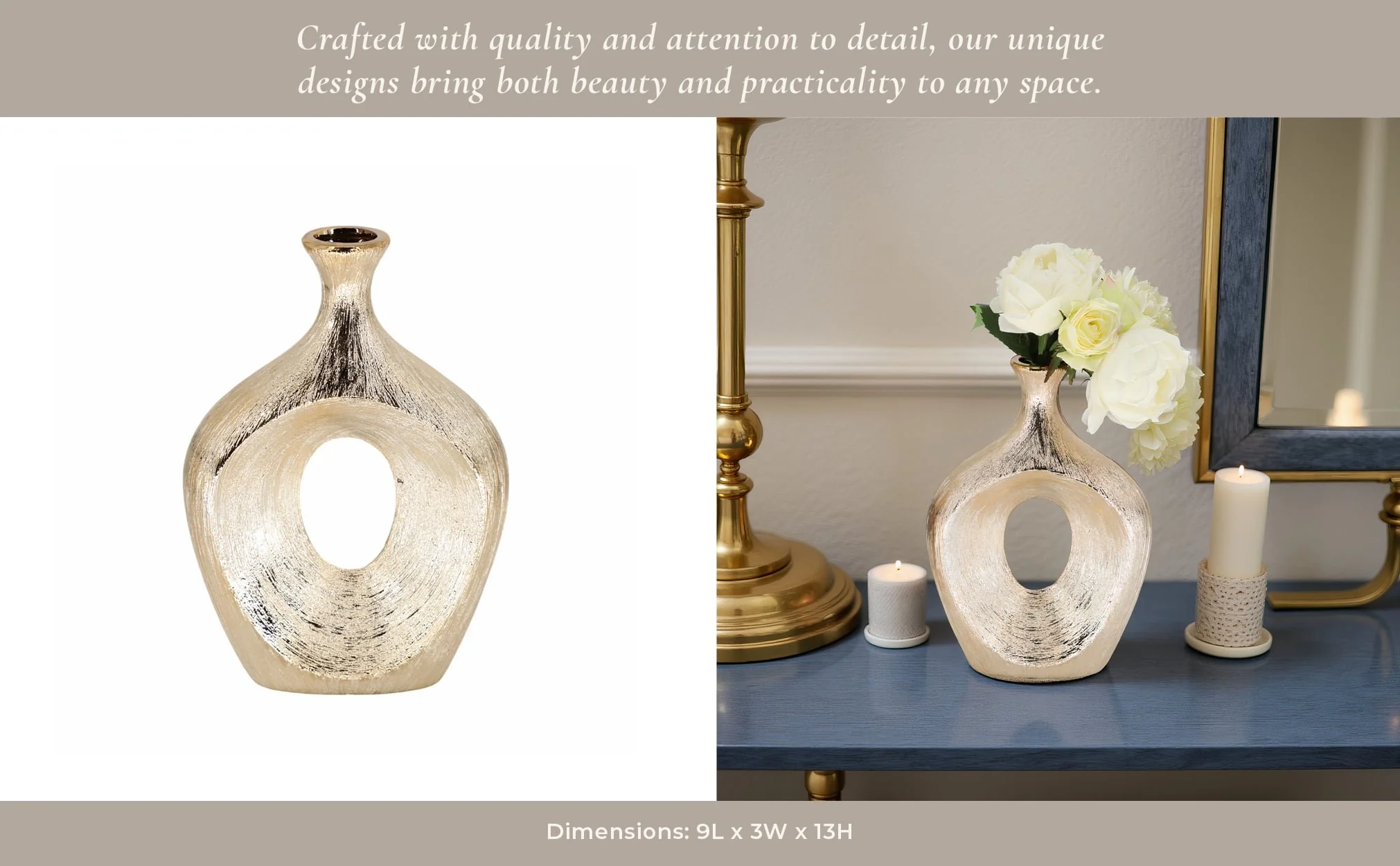 13" Scratched Oval Vase Cut-out, Champagne - Image 11