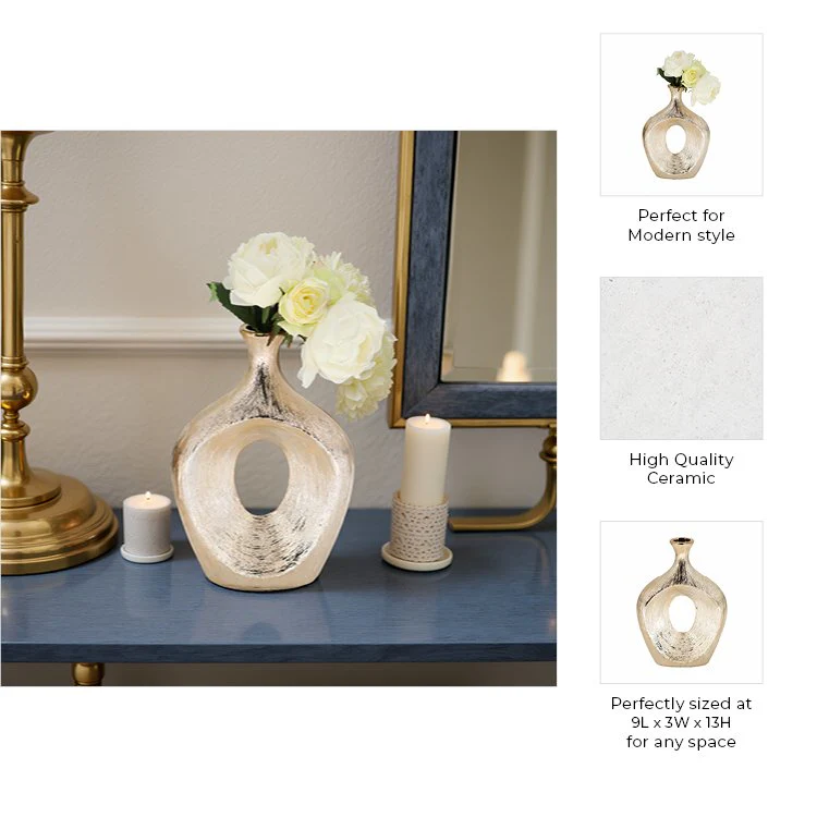 13" Scratched Oval Vase Cut-out, Champagne - Image 9