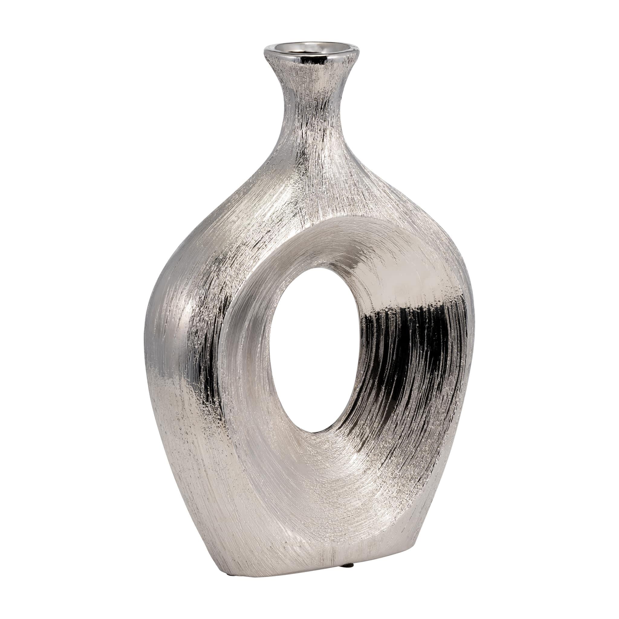 13" Scratched Oval Vase Cut-out, Silver - Image 2