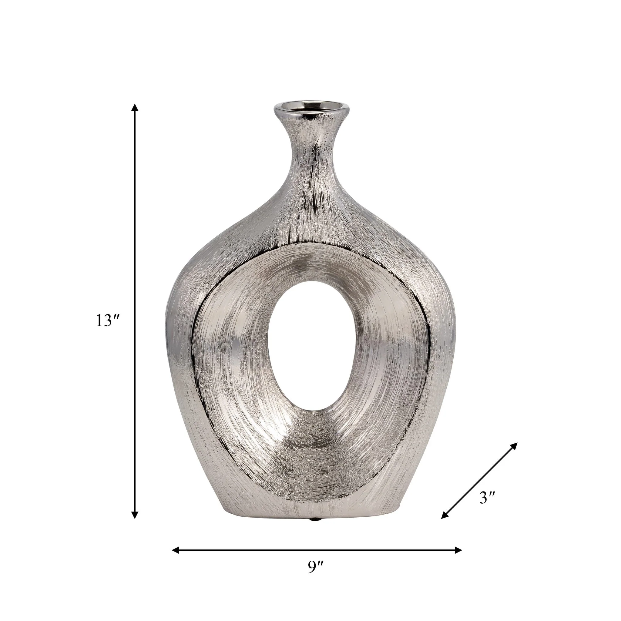 13" Scratched Oval Vase Cut-out, Silver - Image 7