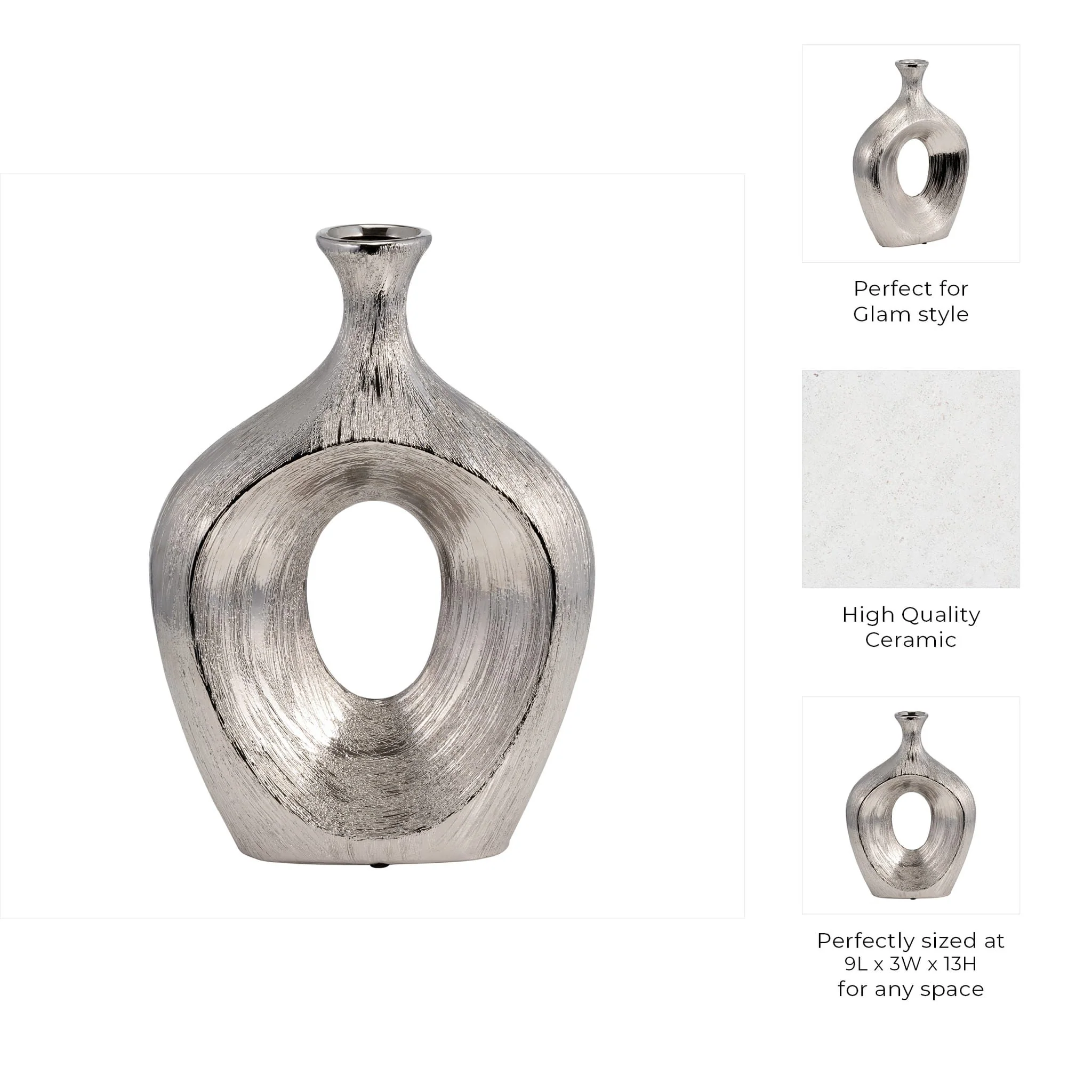 13" Scratched Oval Vase Cut-out, Silver - Image 8