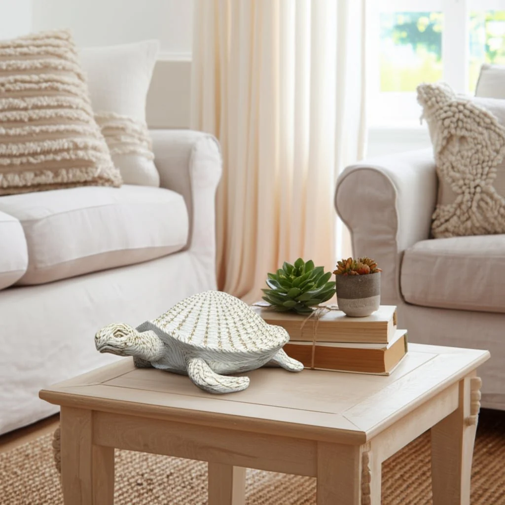 13"  Sea Turtle Woven Pattern, White - Image 11