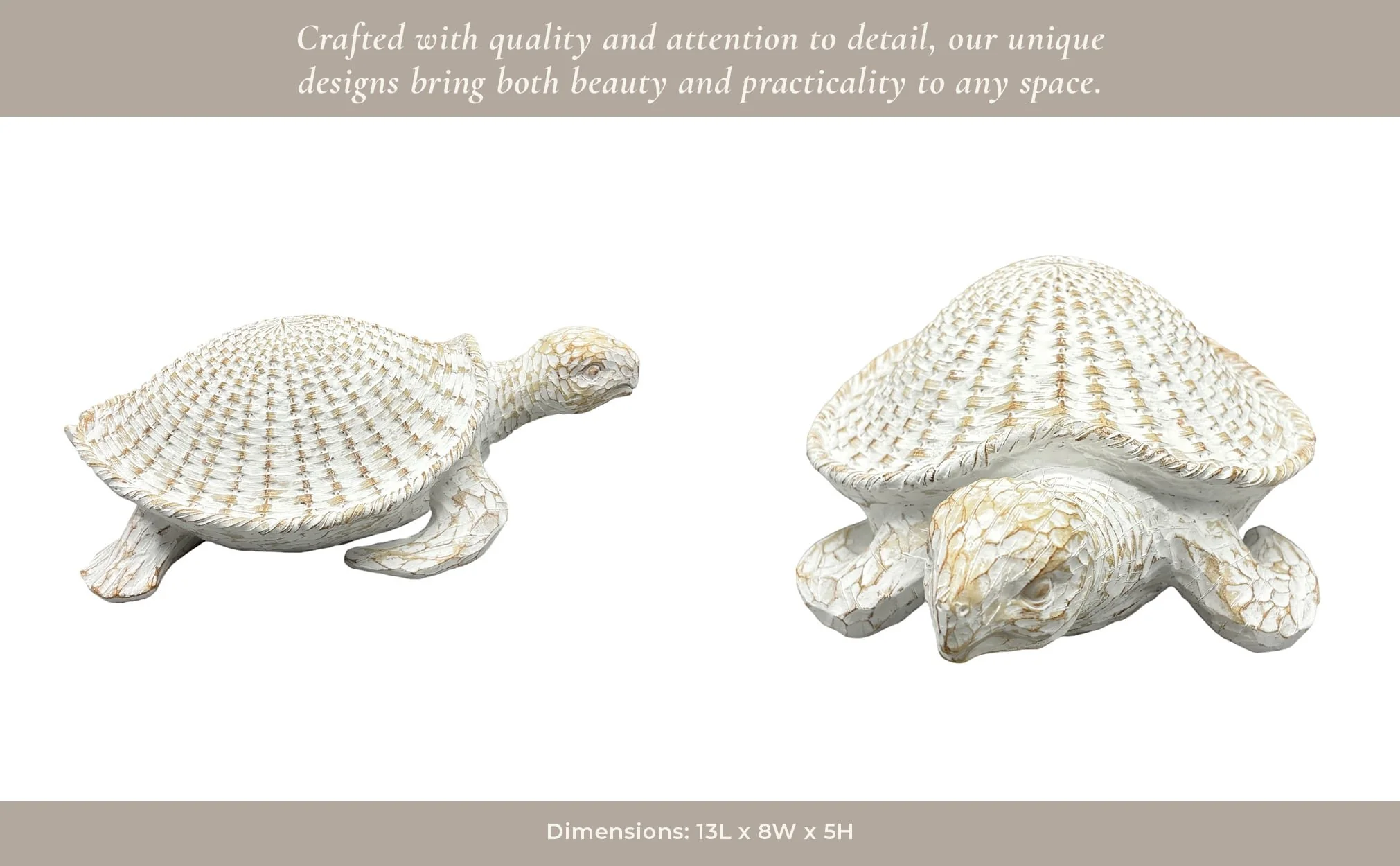 13"  Sea Turtle Woven Pattern, White - Image 12