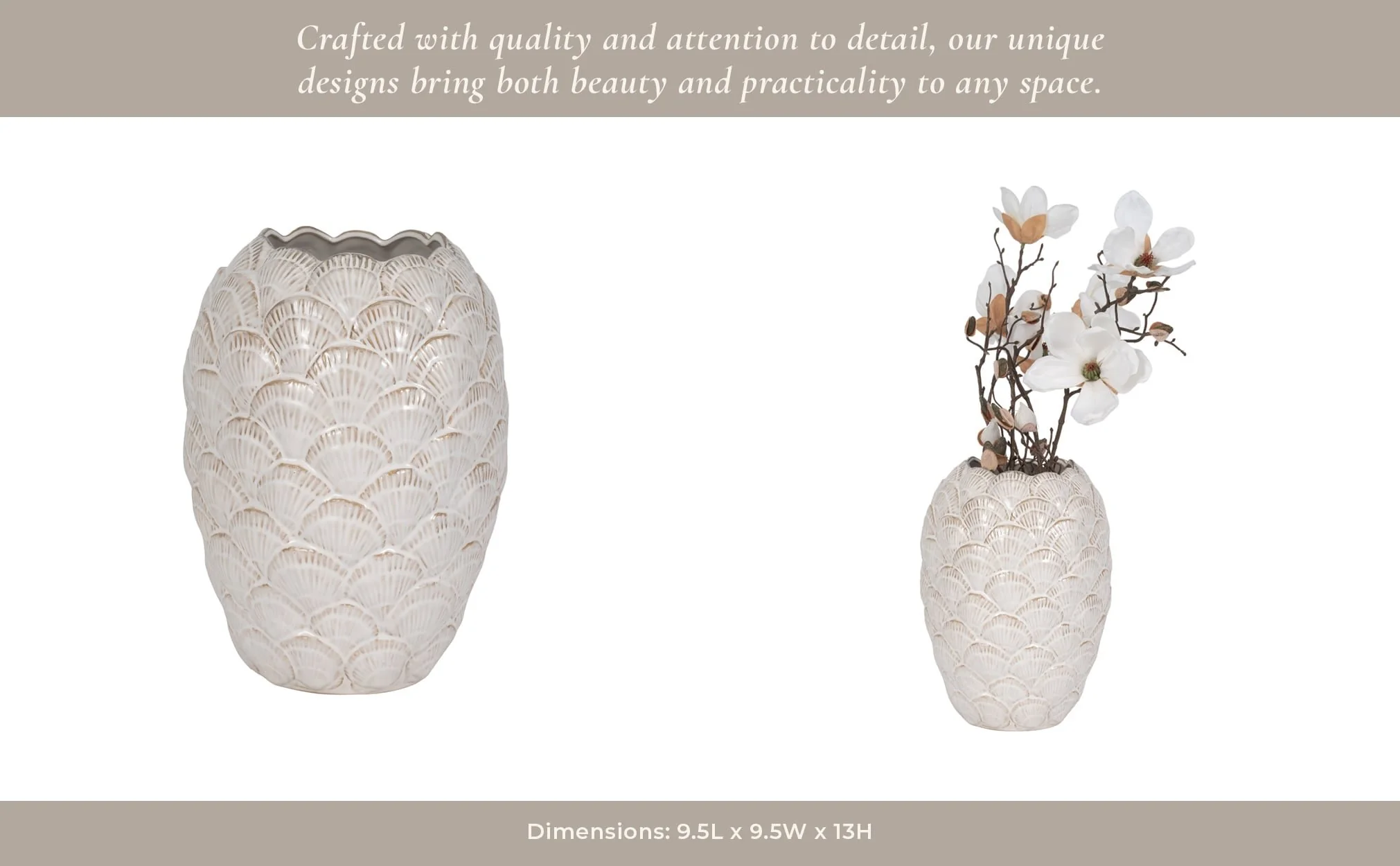 13" Seashells Vase, White - Image 11