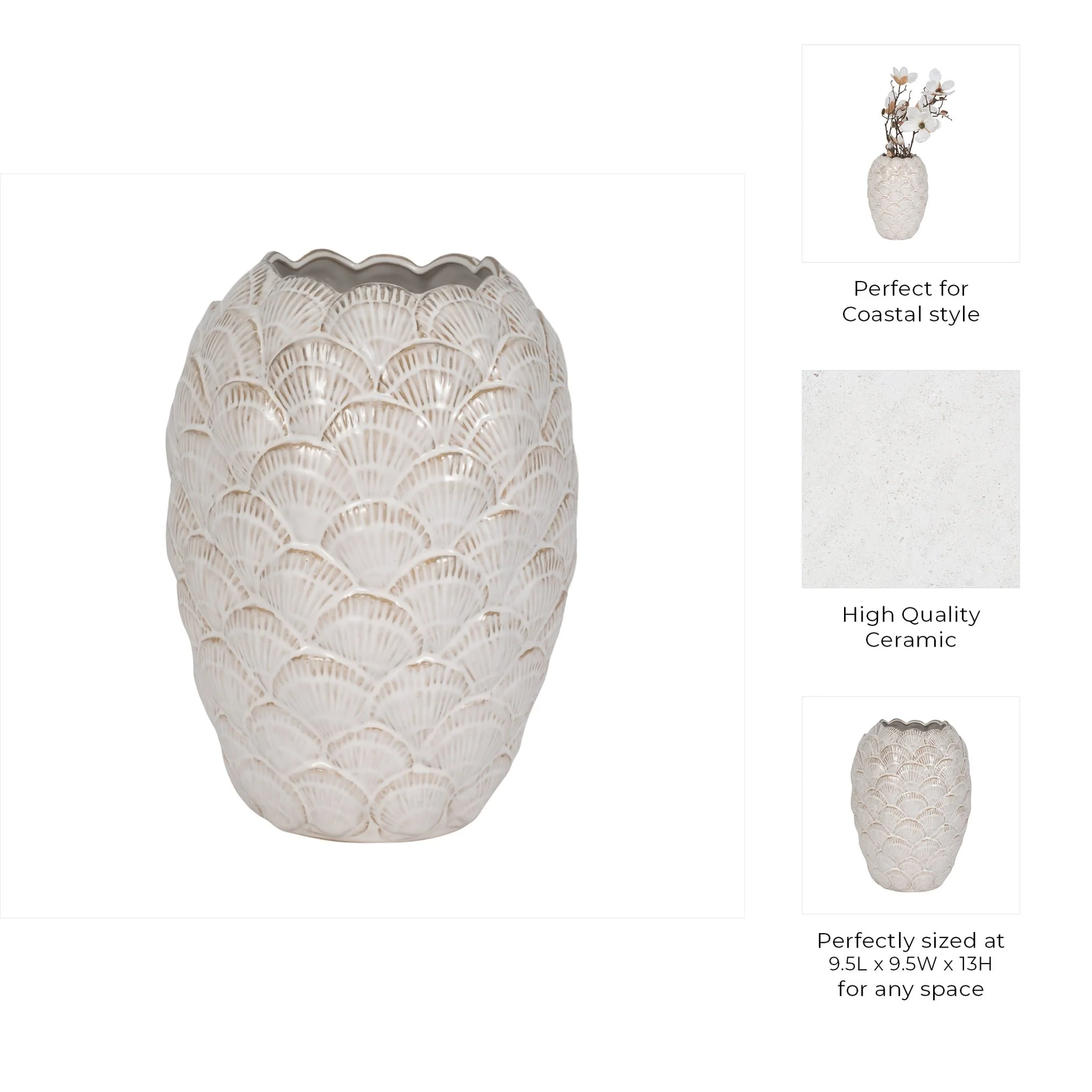 13" Seashells Vase, White - Image 8