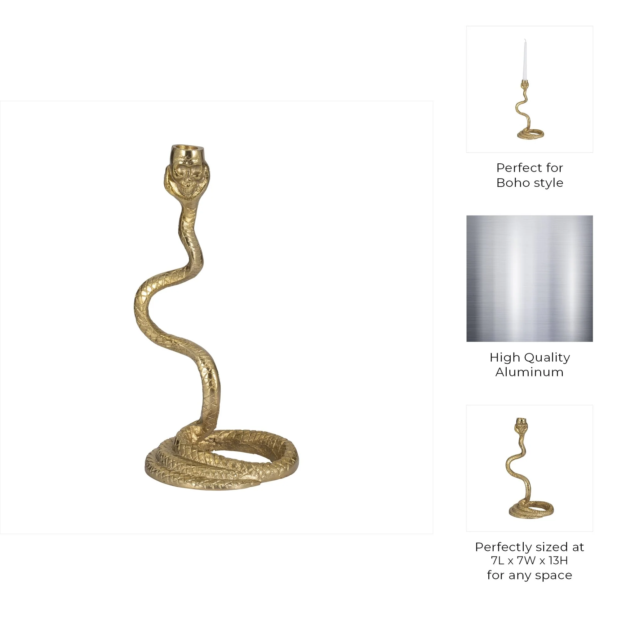 13" Snake Taper Candle Holder, Gold - Image 10
