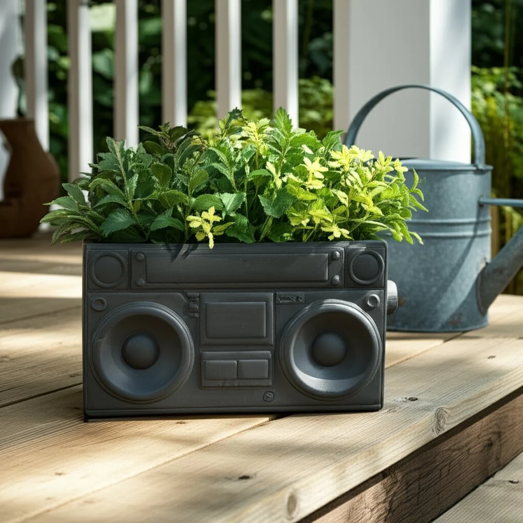 13" Stereo Planter, Grey - Image 10