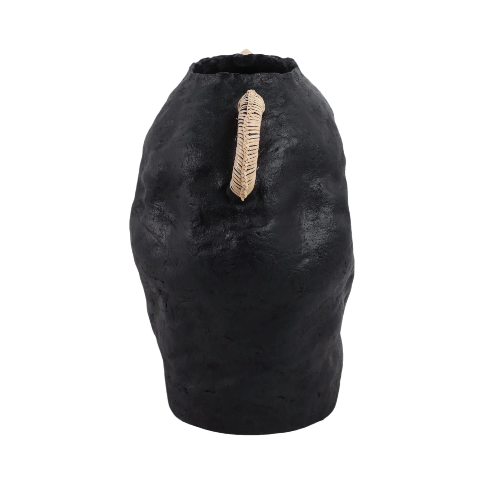 13" Terracotta Jug Vase W/rattan Handles, Blk - Image 3