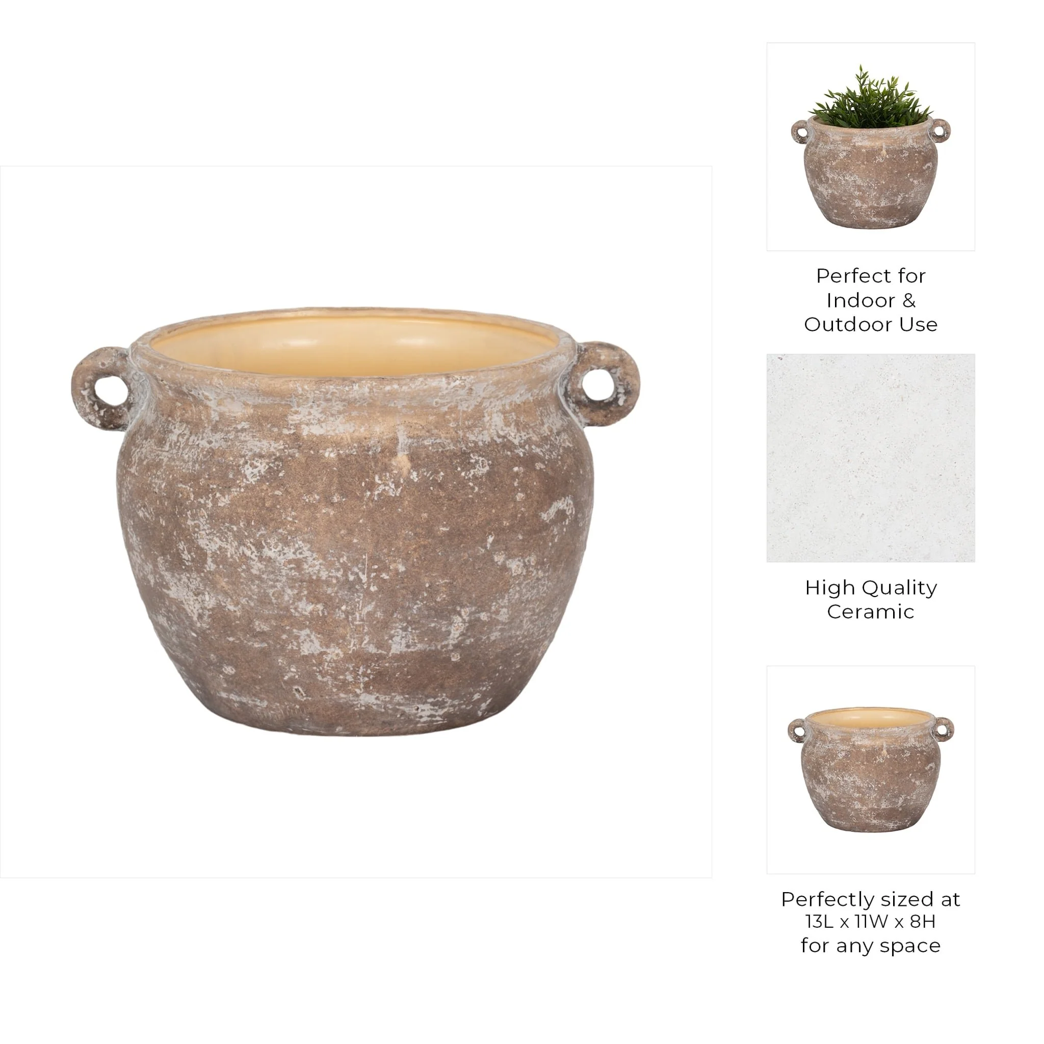 13" Textured Stoneware Jug Planter, Ivory - Image 10
