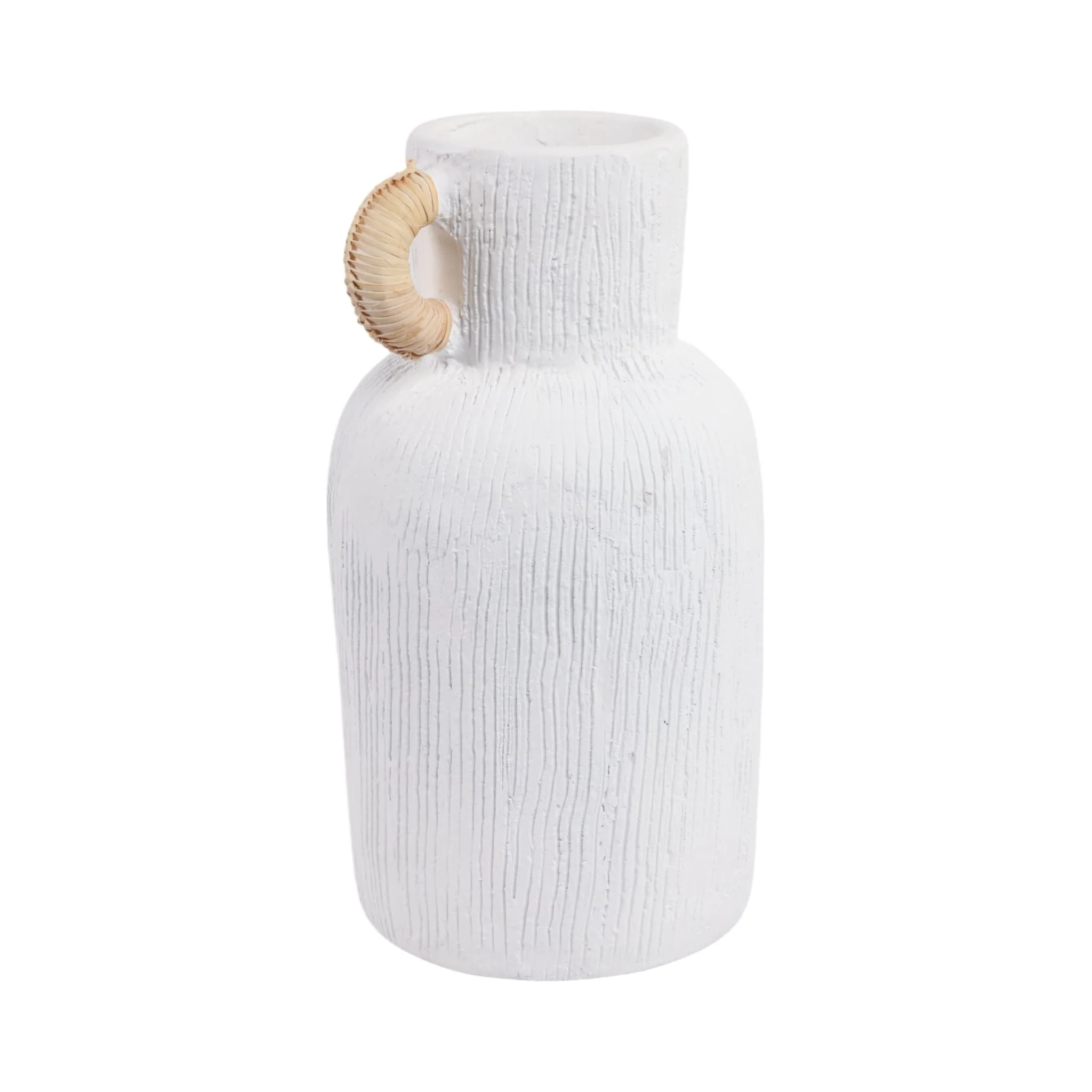 13" Textured Terracotta Vase W/rattan Handle, Wht - Image 2