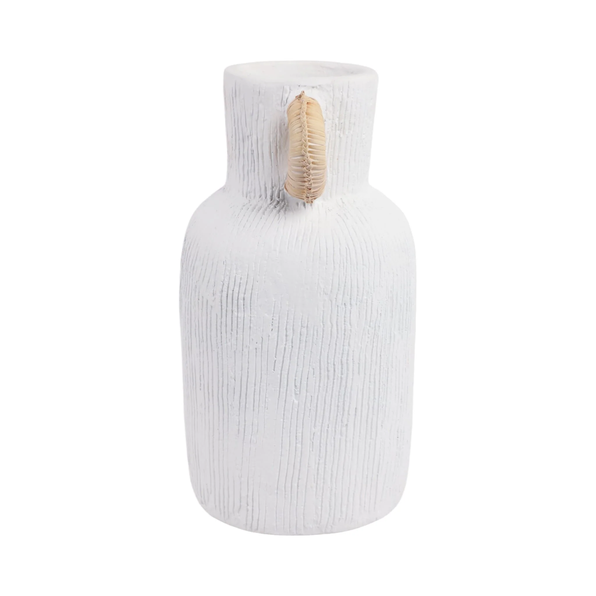 13" Textured Terracotta Vase W/rattan Handle, Wht - Image 3