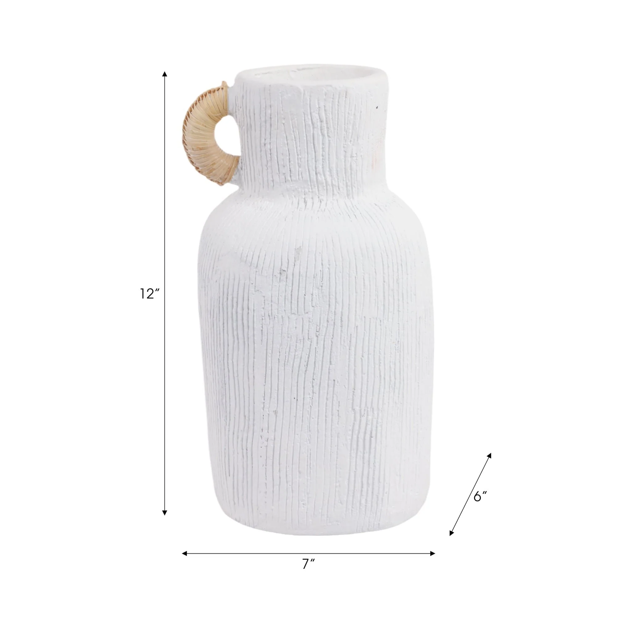 13" Textured Terracotta Vase W/rattan Handle, Wht - Image 8