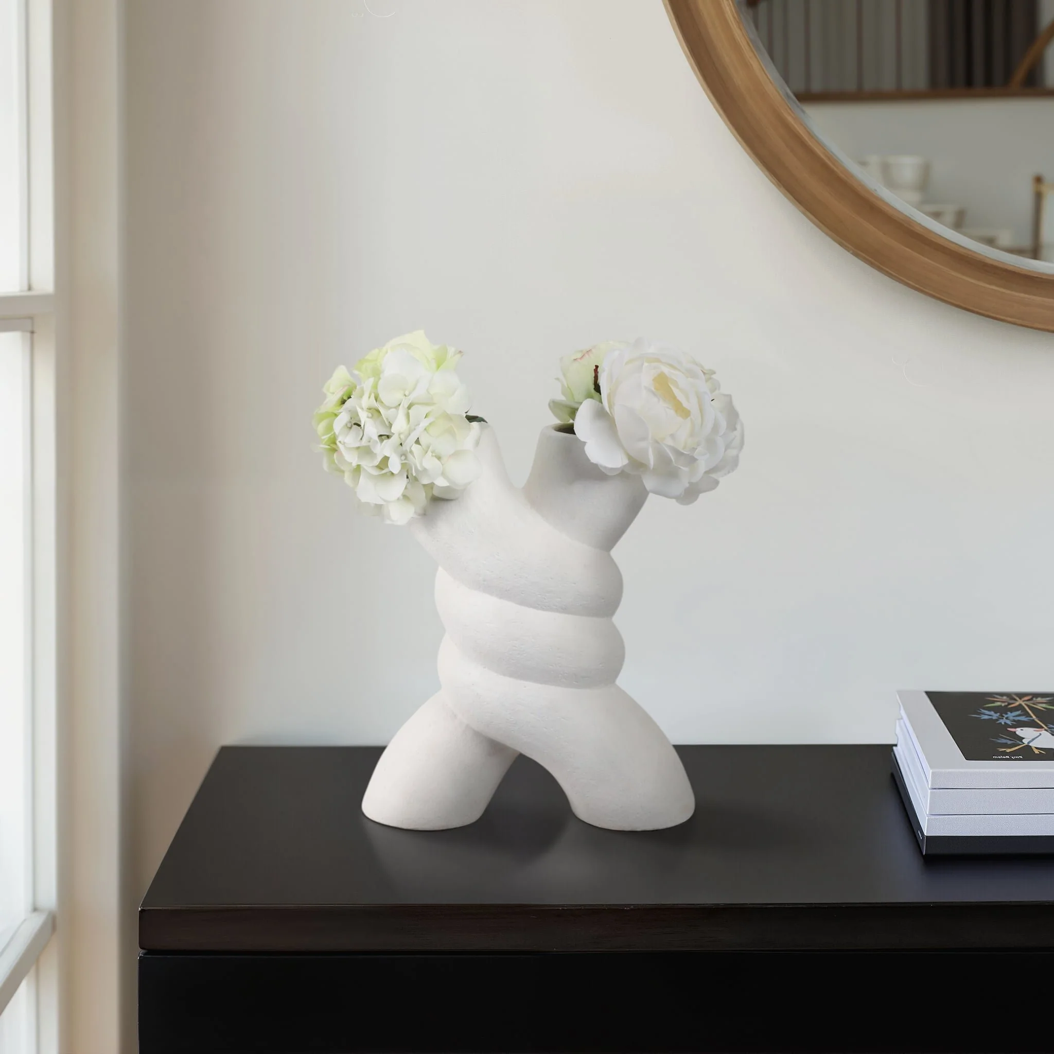 13" Twisted X Shape Terracotta Vase, White - Image 11