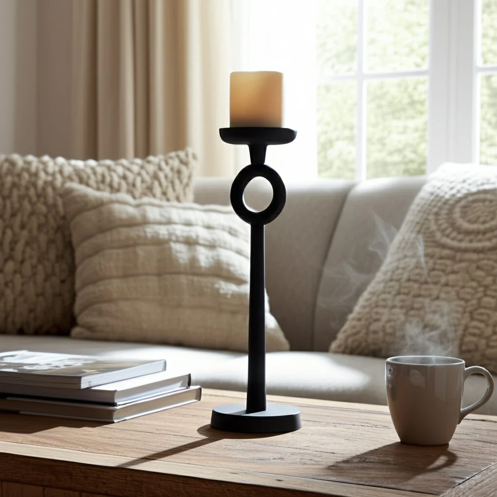 13"h Metal Candle Holder, Black - Image 8