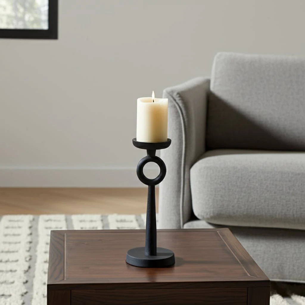 13"h Metal Candle Holder, Black - Image 9