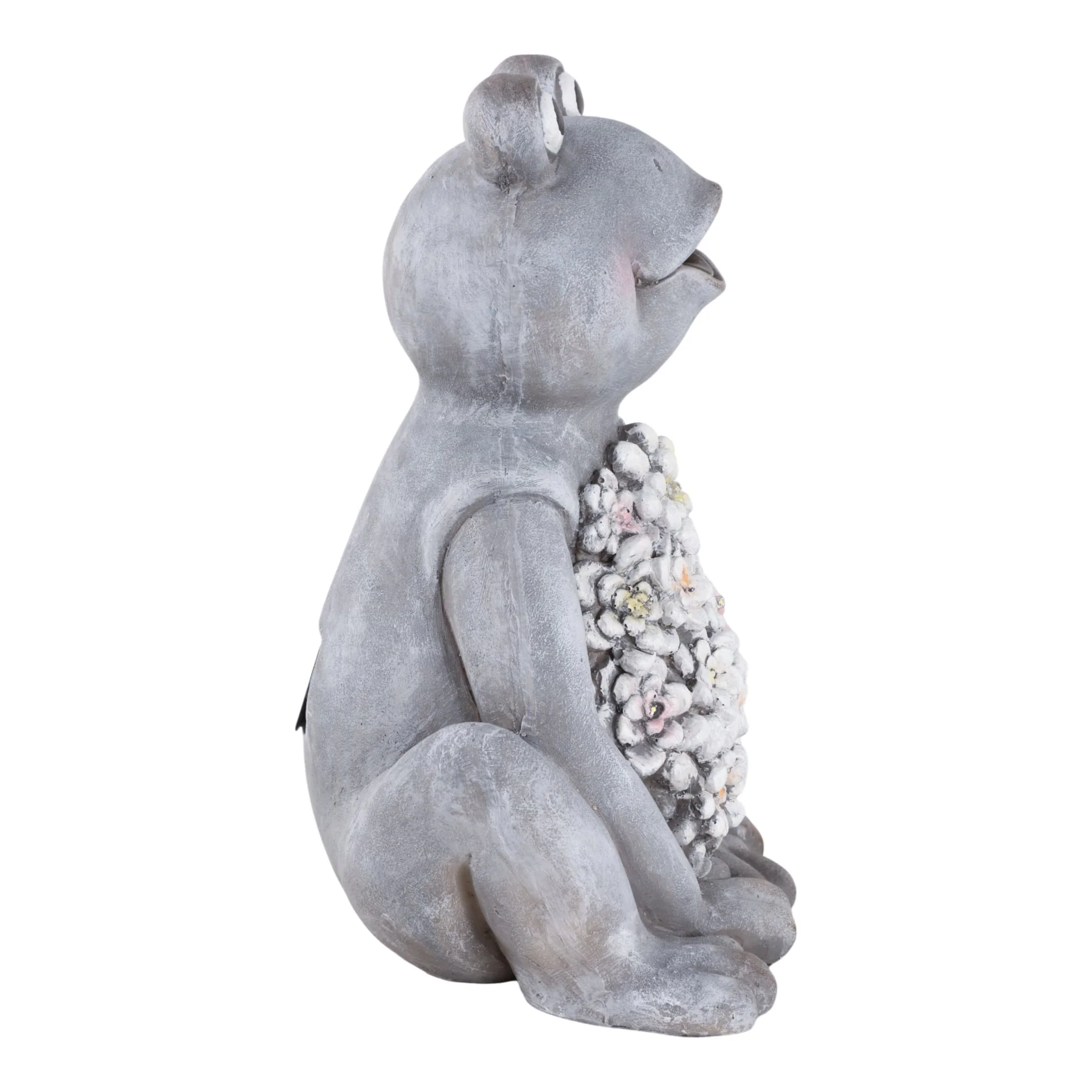 13x10" Sitting Frog With Solar Flowers, Grey Multi - Image 3