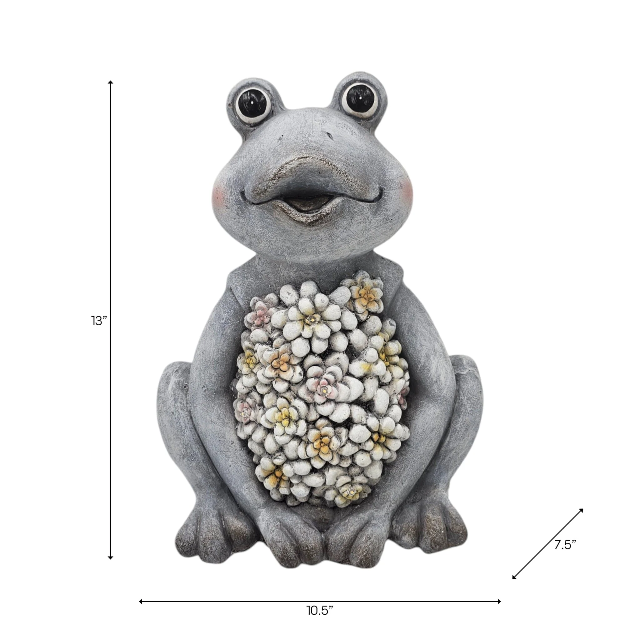 13x10" Sitting Frog With Solar Flowers, Grey Multi - Image 8