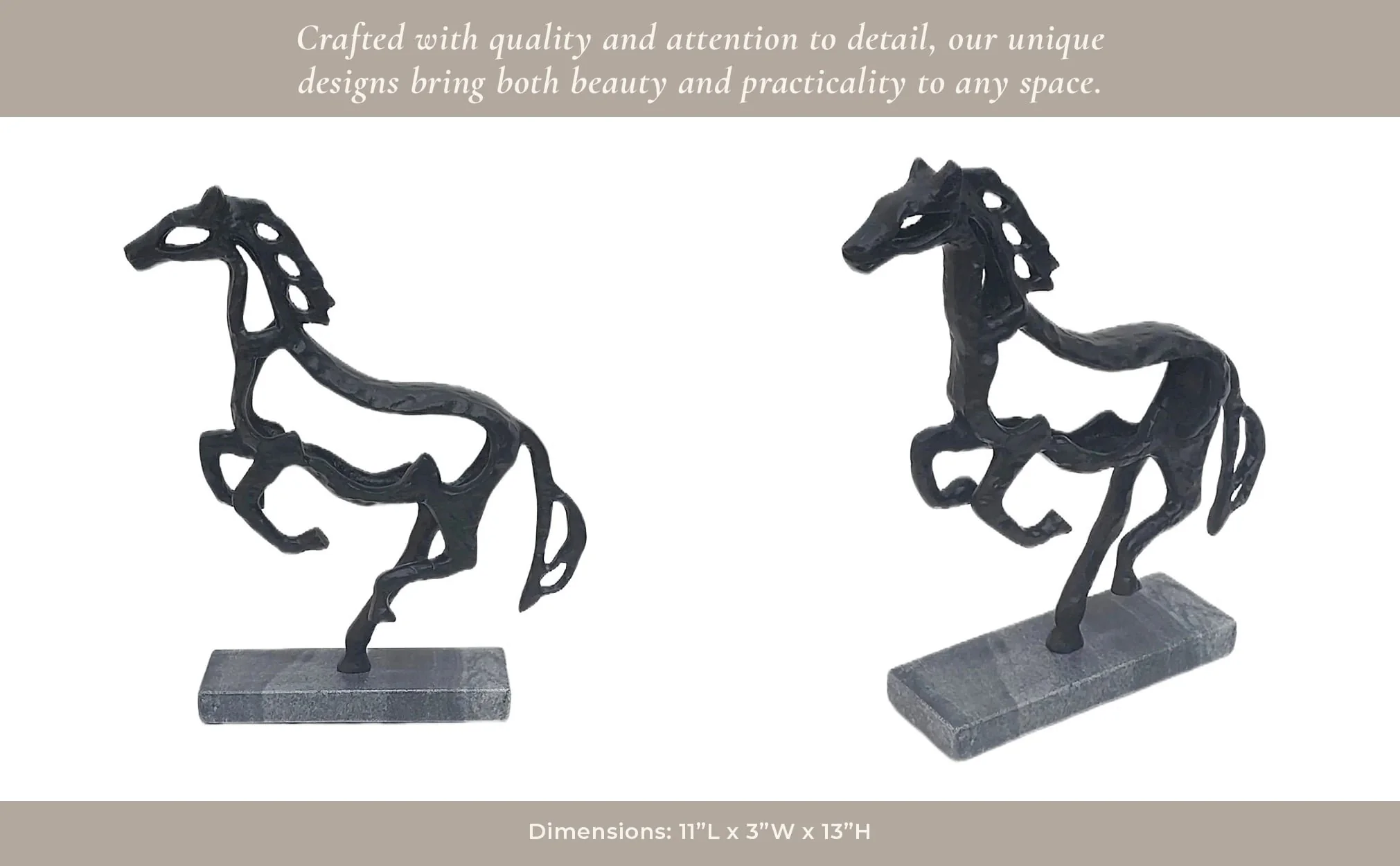 13x11" Galloping Horse On Marble Base, Black - Image 11