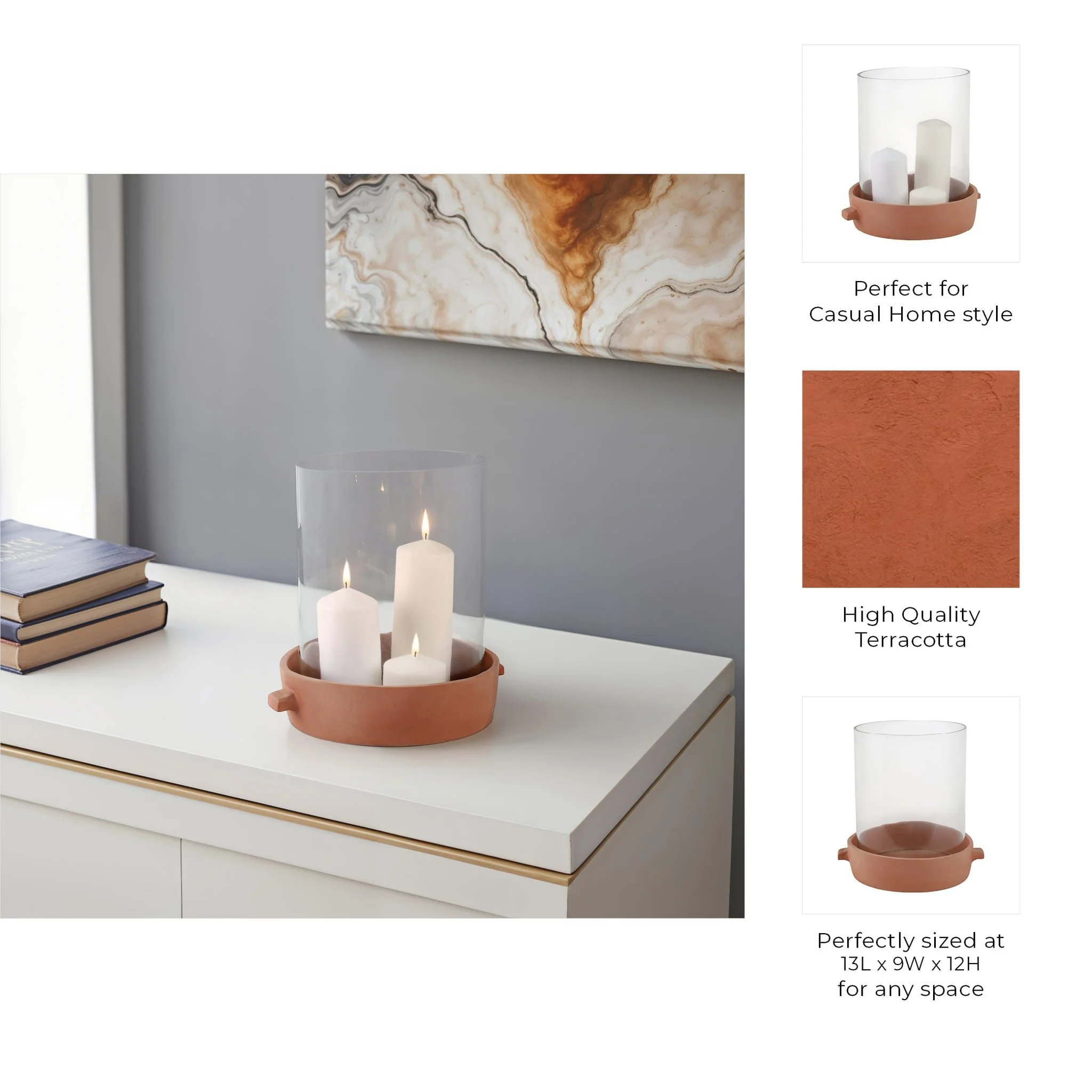 13x12" Terracotta Hurricane Pillar Holder, Natural - Image 9