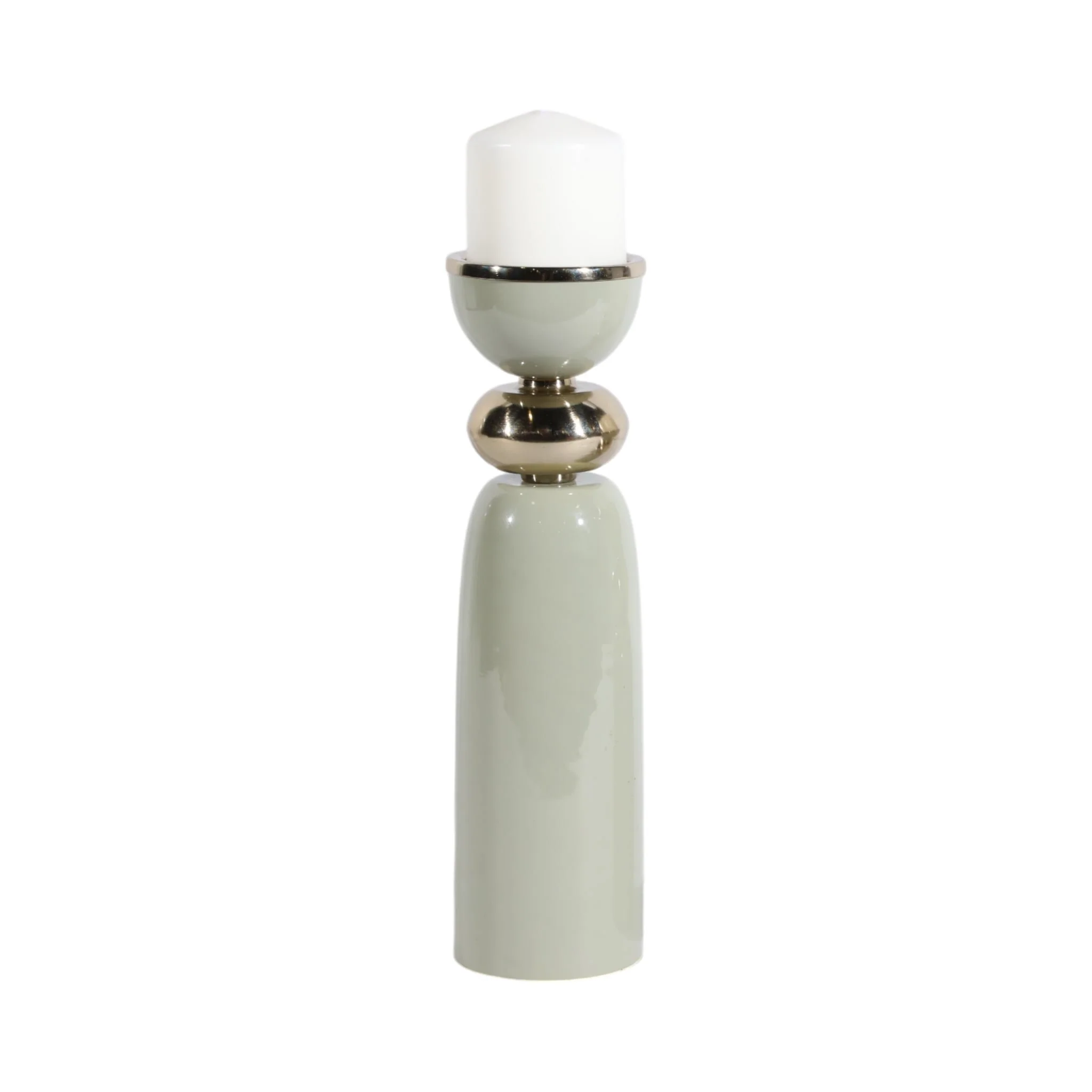 13x4" Curvy Taper & Pillar Holder, Sage/gold - Image 2