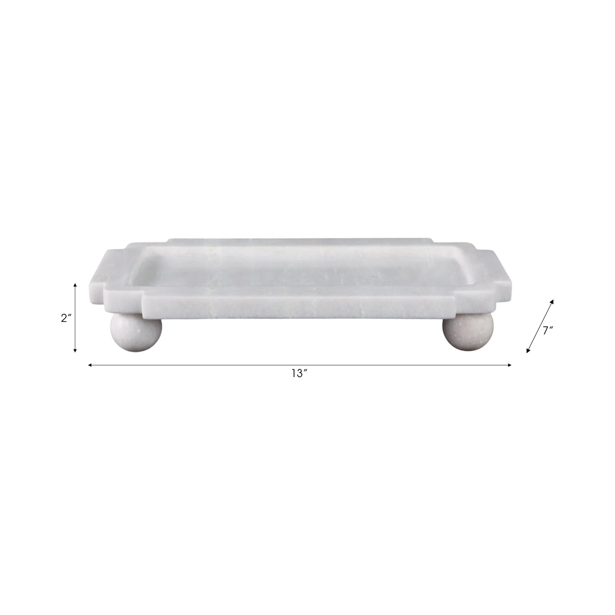 13x7" Marble Tray With Ball Feet, White - Image 3