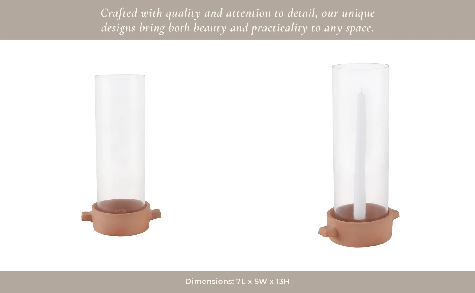 13x7" Terracotta Hurricane Taper Holder, Natural - Image 14