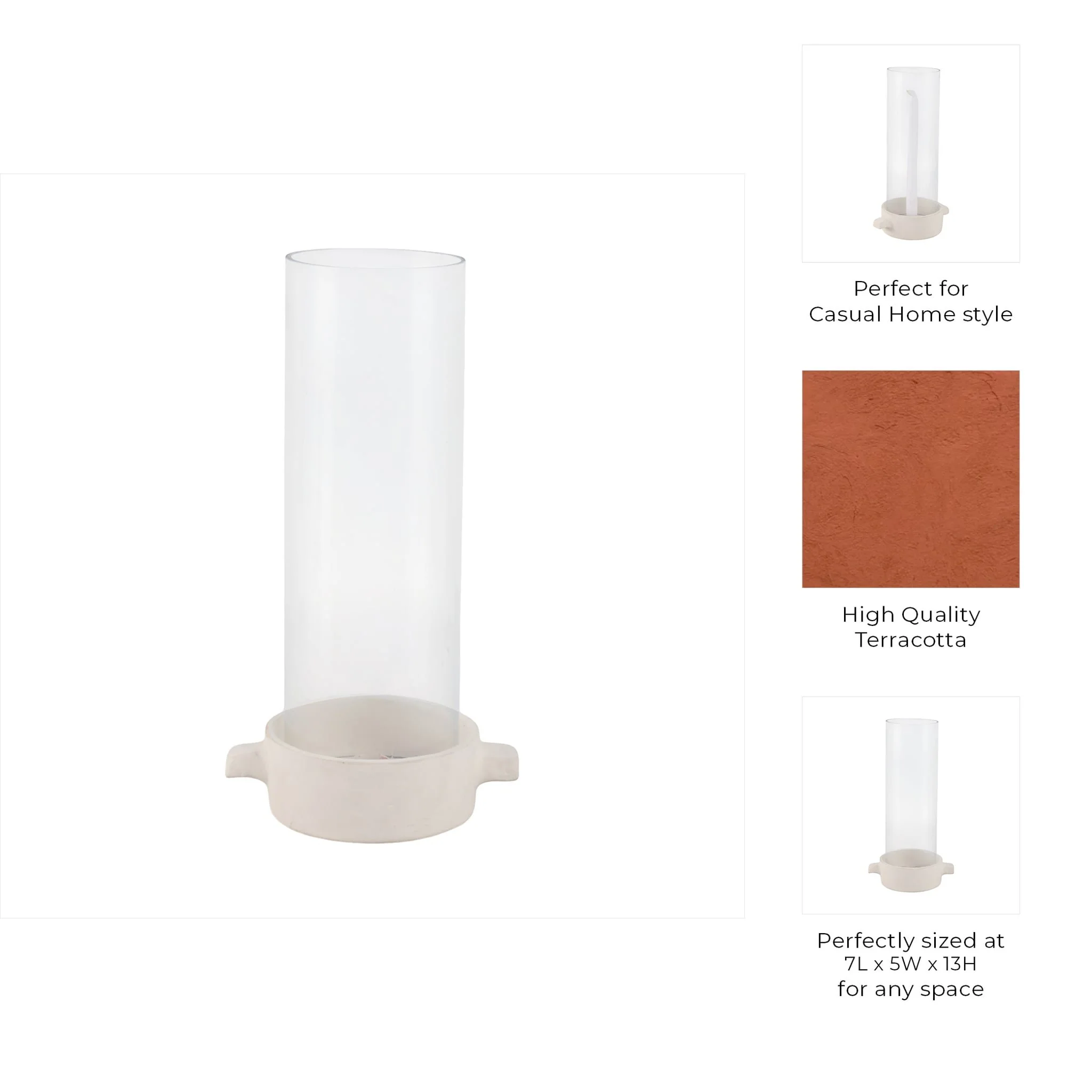 13x7" Terracotta Hurricane Taper Holder, White - Image 9