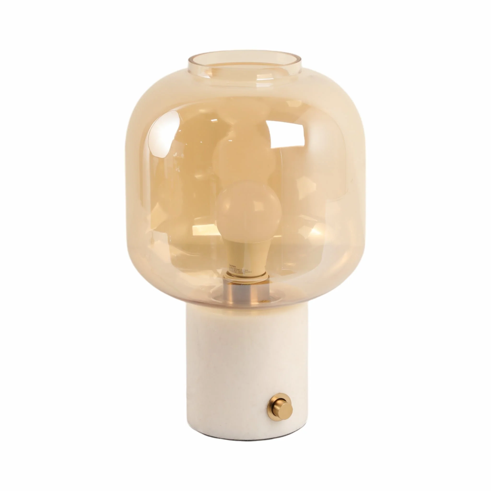 13x9" Glass Shade On Marble Base With Switch, Whit - Image 3