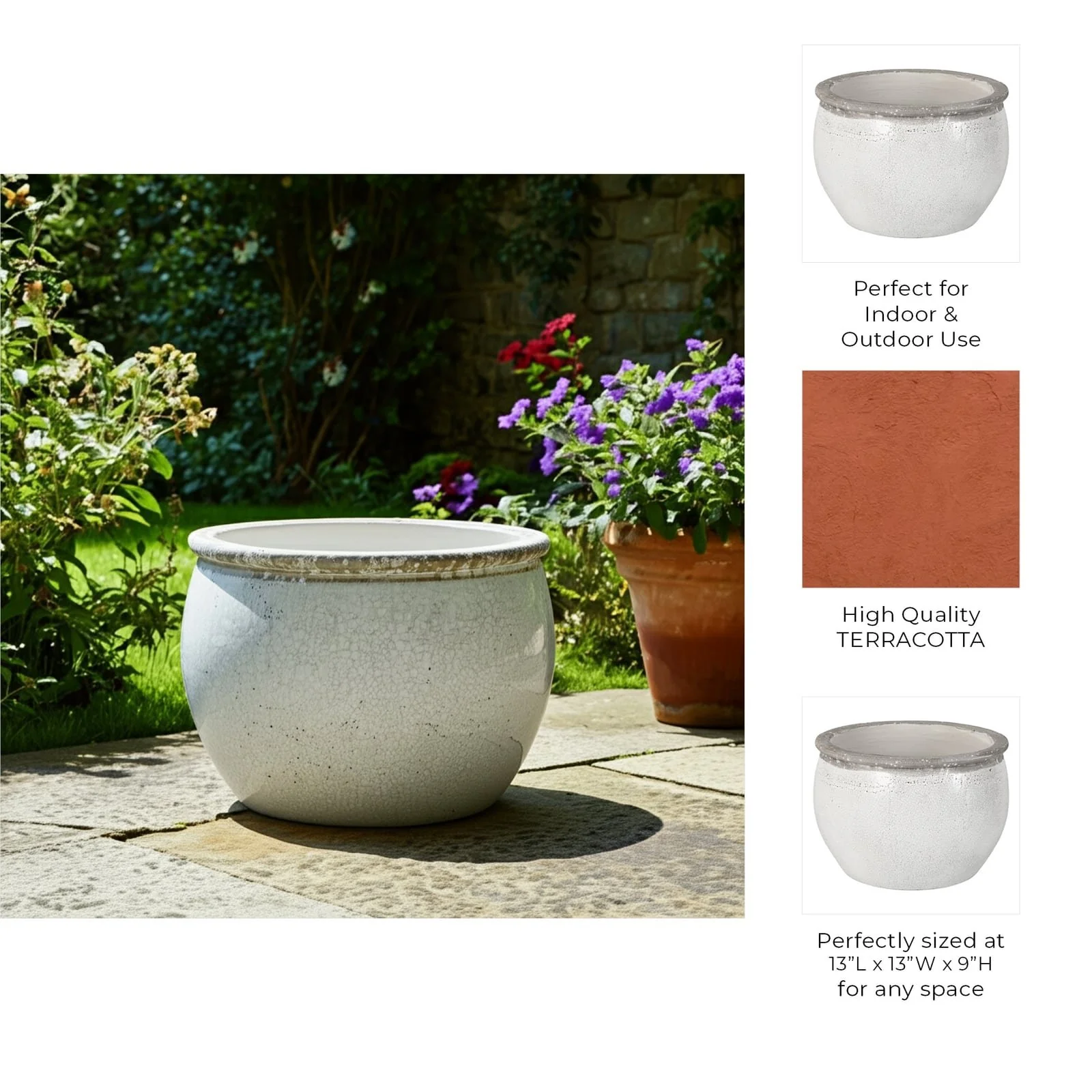 13x9" Traditional Planter Crackle Finish, White - Image 3