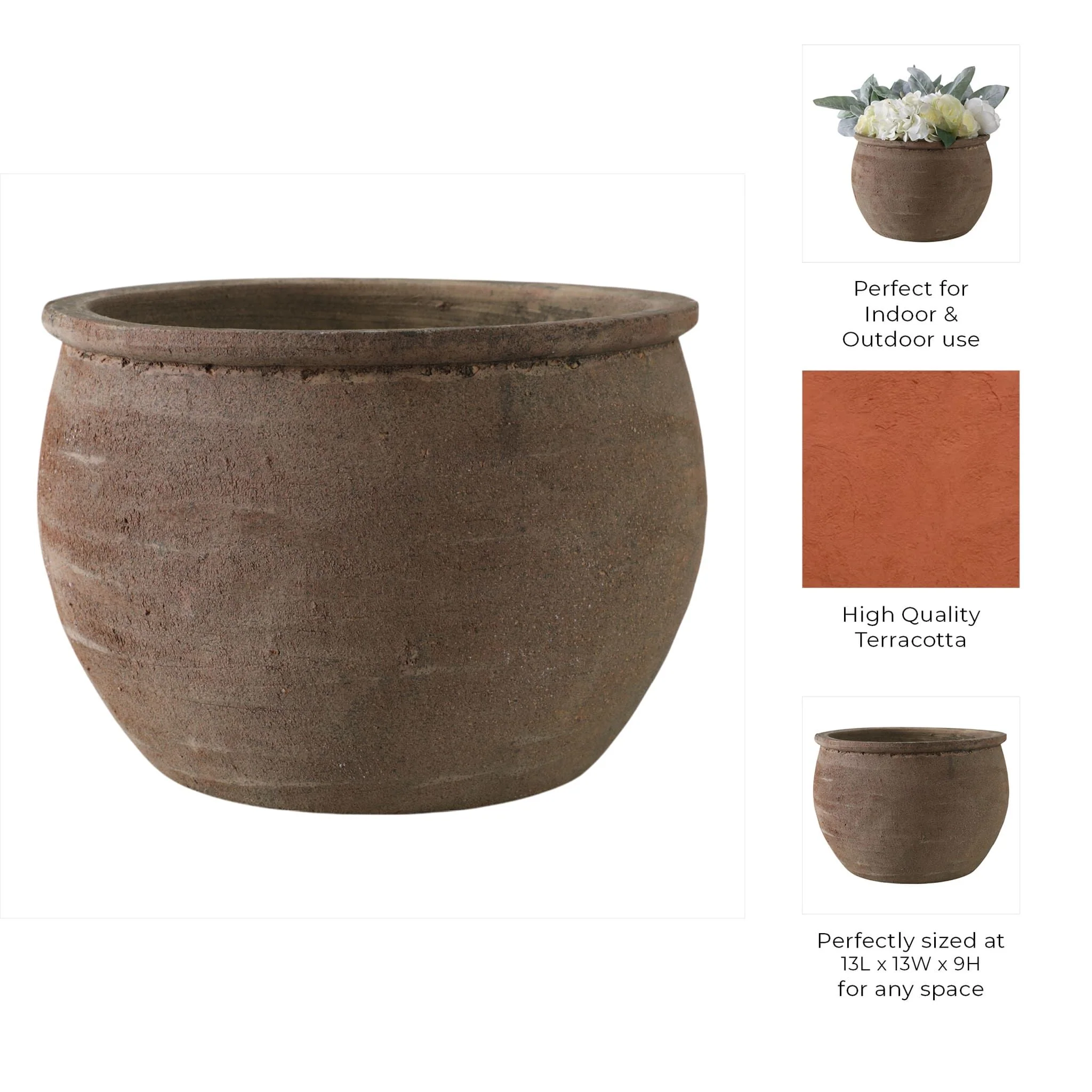 13x9" Traditional Pot Planter, Dark Brown - Image 9