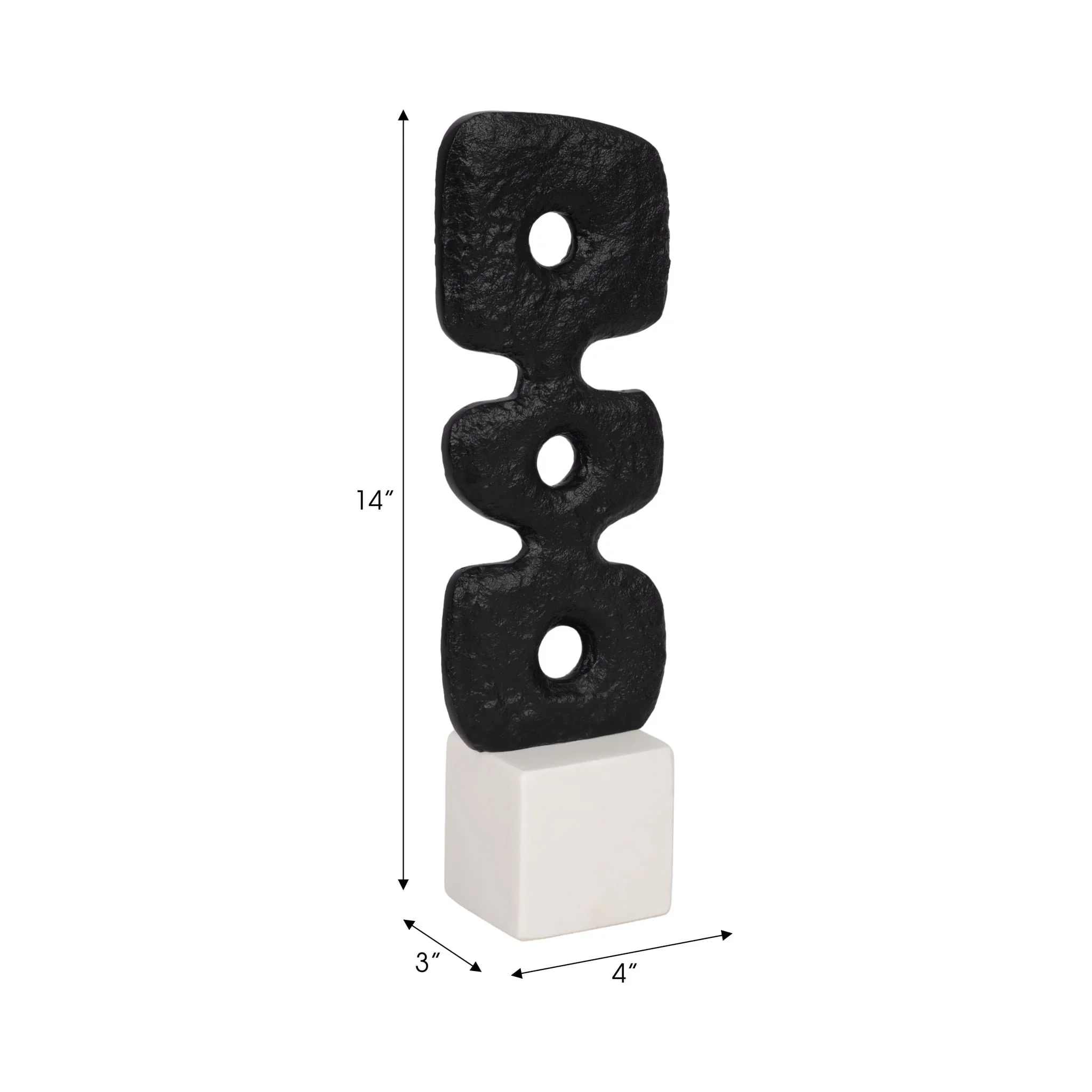 14" Abstract Totem Sculpture  Marble Base, Black/w - Image 8