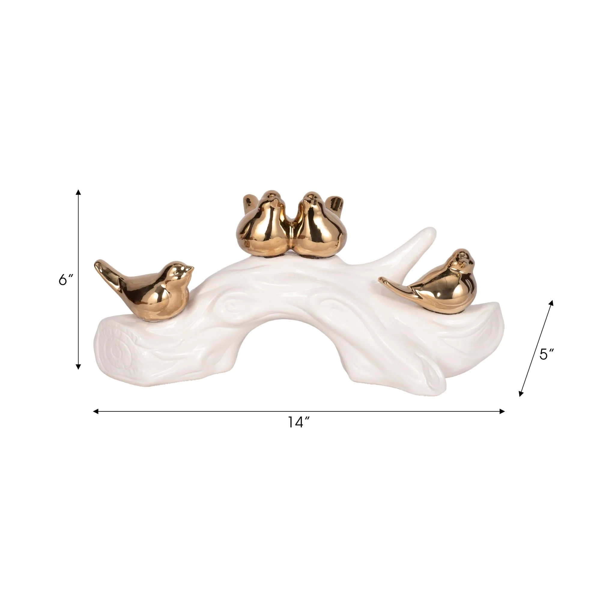 14" Birds Sitting On Branch, White/gold - Image 2