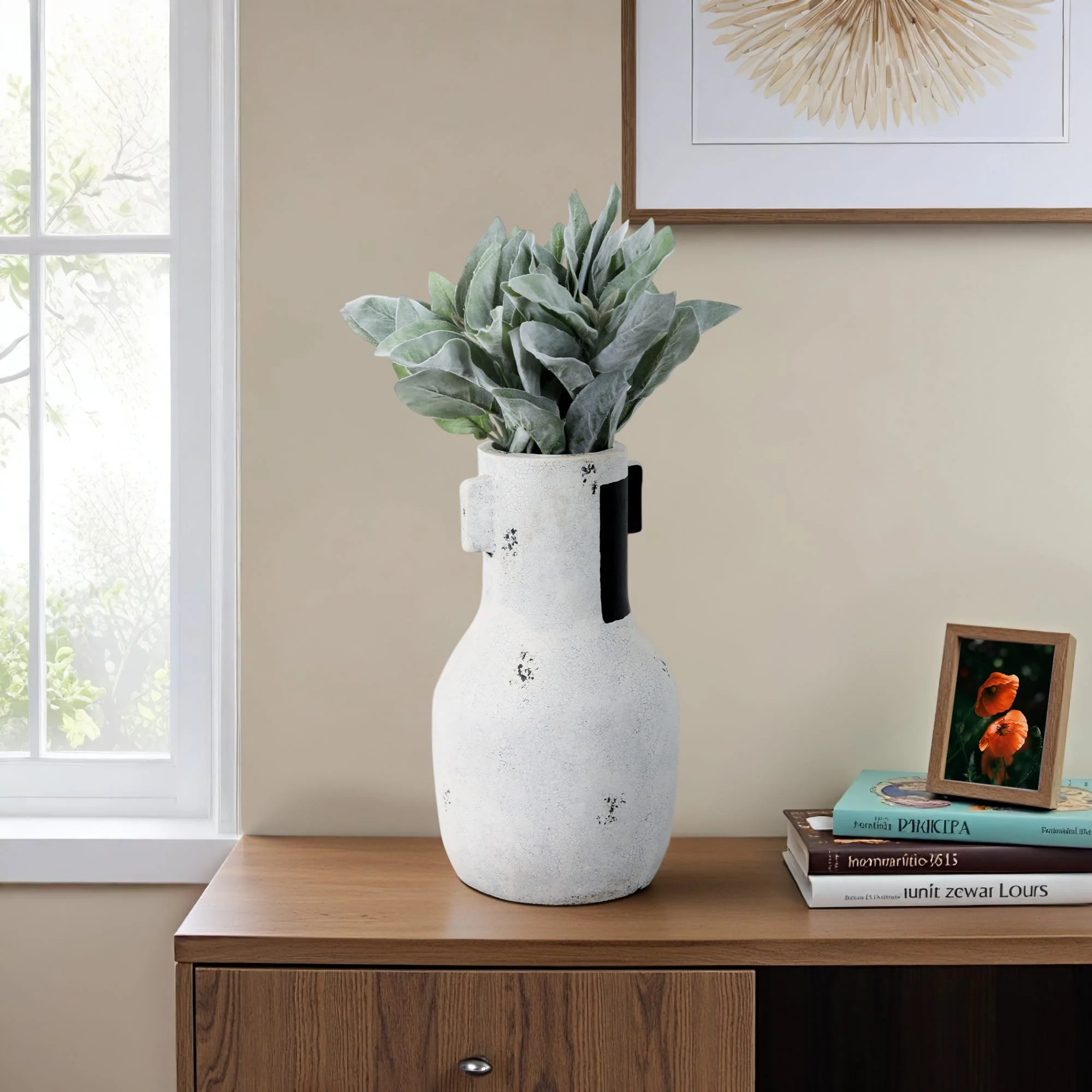 14" Black Patch Modern Terracotta Vase, Ivory/blk - Image 10